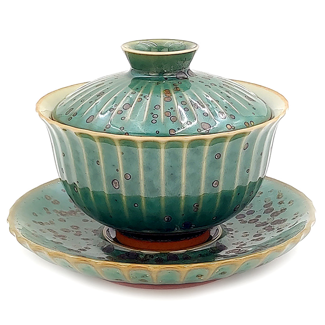 Japanese Jun Kiln Ceramic Petal-Shaped Gaiwan Tea Set - Traditional Chinese Tea Brewing Cup for Oolong, Pu-erh & Green Tea Lovers - Perfect for Home, Office & Tea Ceremonies