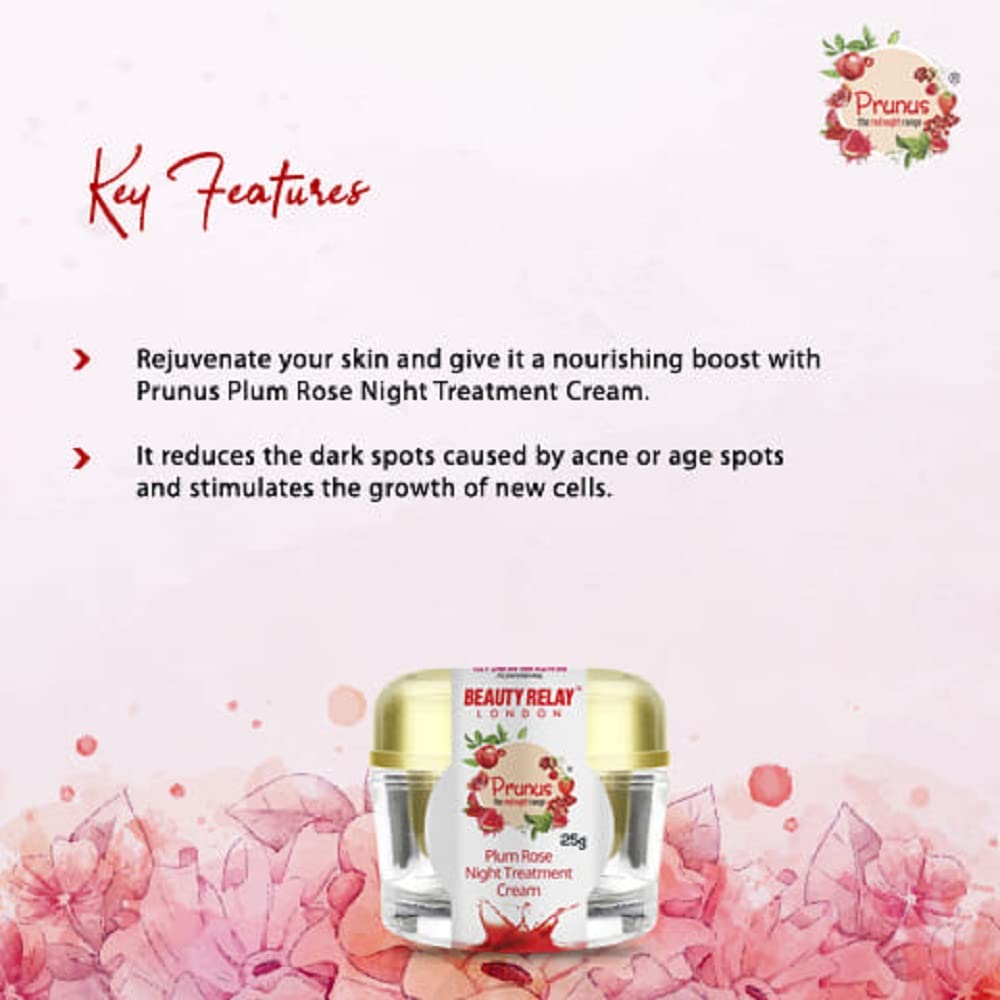 BEAUTYRELAY LONDON Prunus Plum Rose Night Treatment Cream with Shea Butter - Anti-Aging, Dark Spot Remover, Brightening Face Moisturizer for All Skin Types, 25g | Night Skincare Routine for Glowing, Youthful Skin