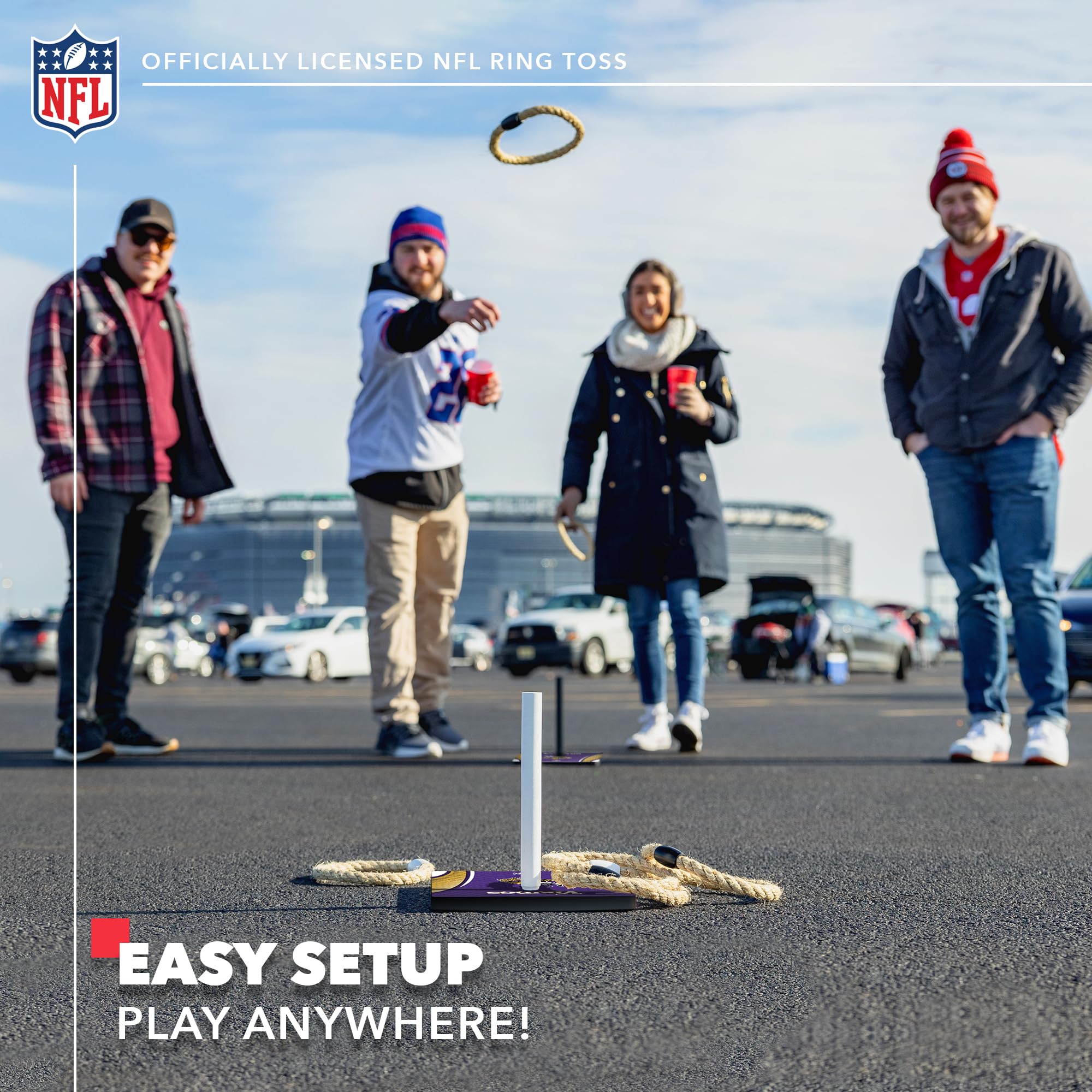 Premium Solid Wood NFL Quoits Set with HD Team Logos - Official Tailgate Ring Toss Game - Perfect Gift for Football Fans - Outdoor Family Games for Beach, Backyard & Parties