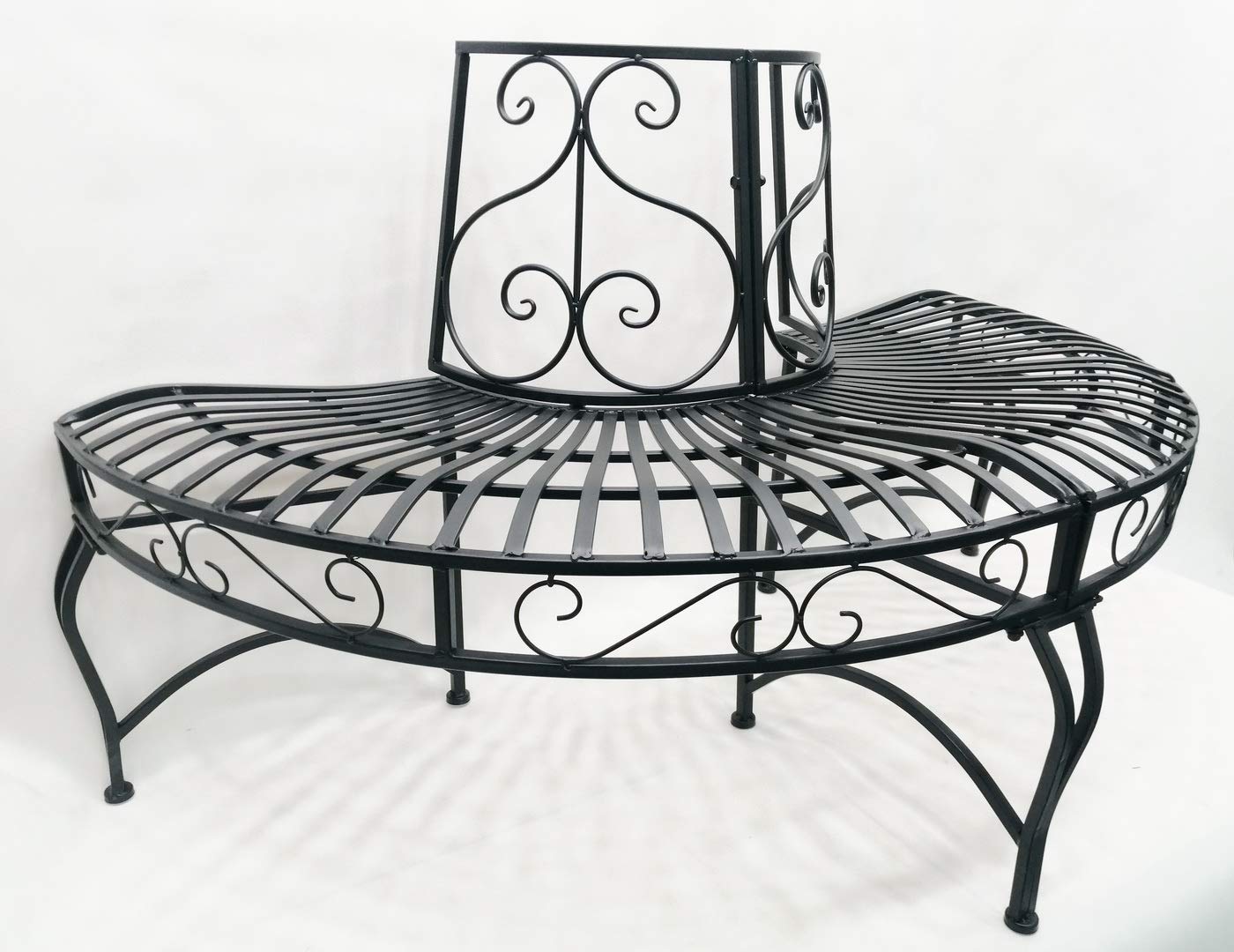 Hi-Line Gift Ltd. 78669-BK Black Semi-Circle Tree Wrap Bench - Outdoor Garden Decor for Patio, Lawn, and Backyard Landscaping