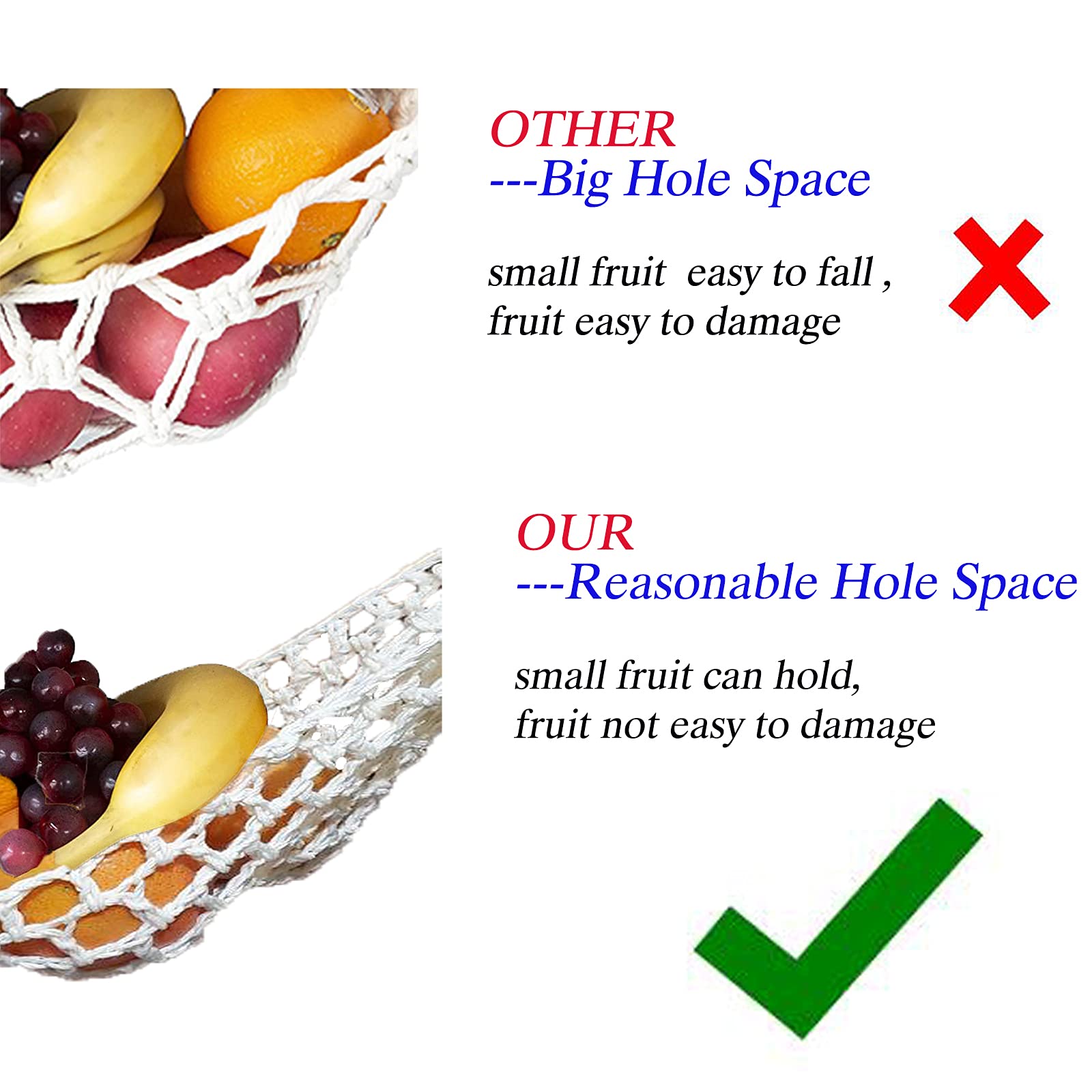 Large Macrame Fruit Hammock Under Cabinet - Space Saving Hanging Basket for Bananas, Vegetables & Fruits - Perfect for Kitchen, RV, Camper & Small Spaces - Natural Cotton Storage Solution for Fresh Produce