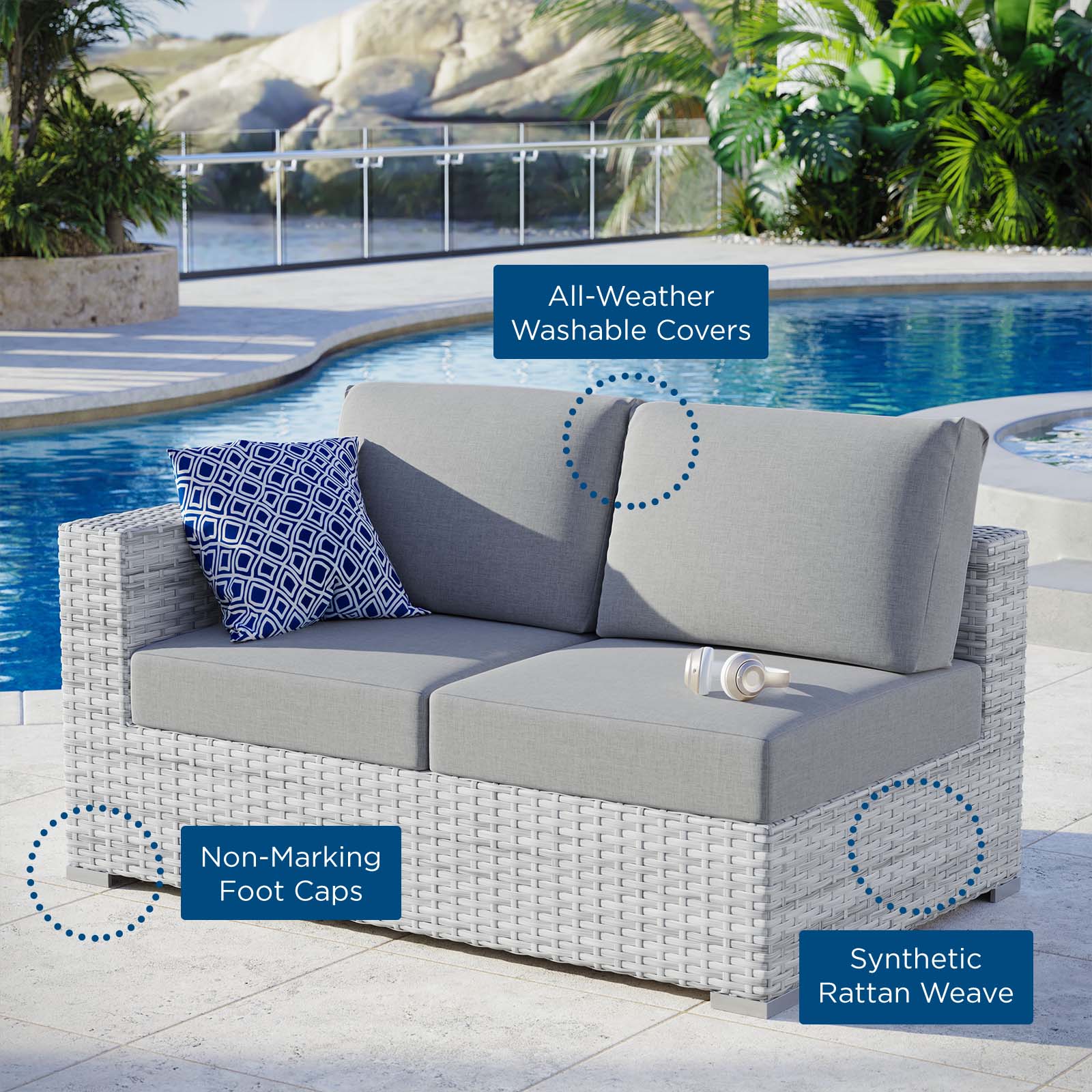 Comfortable Outdoor Patio Left Arm Loveseat - Durable & Weather-Resistant for Garden, Backyard, or Poolside Relaxation