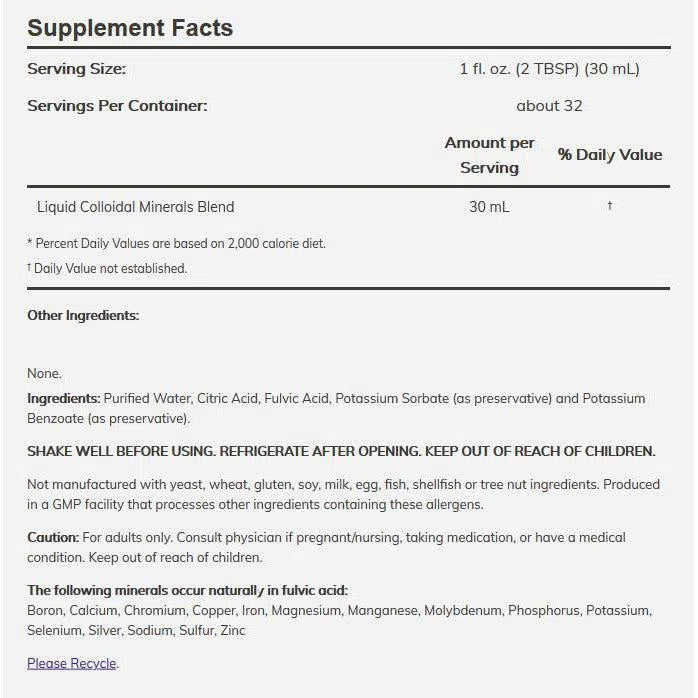 NOW Colloidal Minerals Liquid Supplement - 32 fl oz | Trace Minerals Drops for Immune Support, Energy & Hydration | Vegan, Gluten-Free | Great for Daily Wellness & Detox