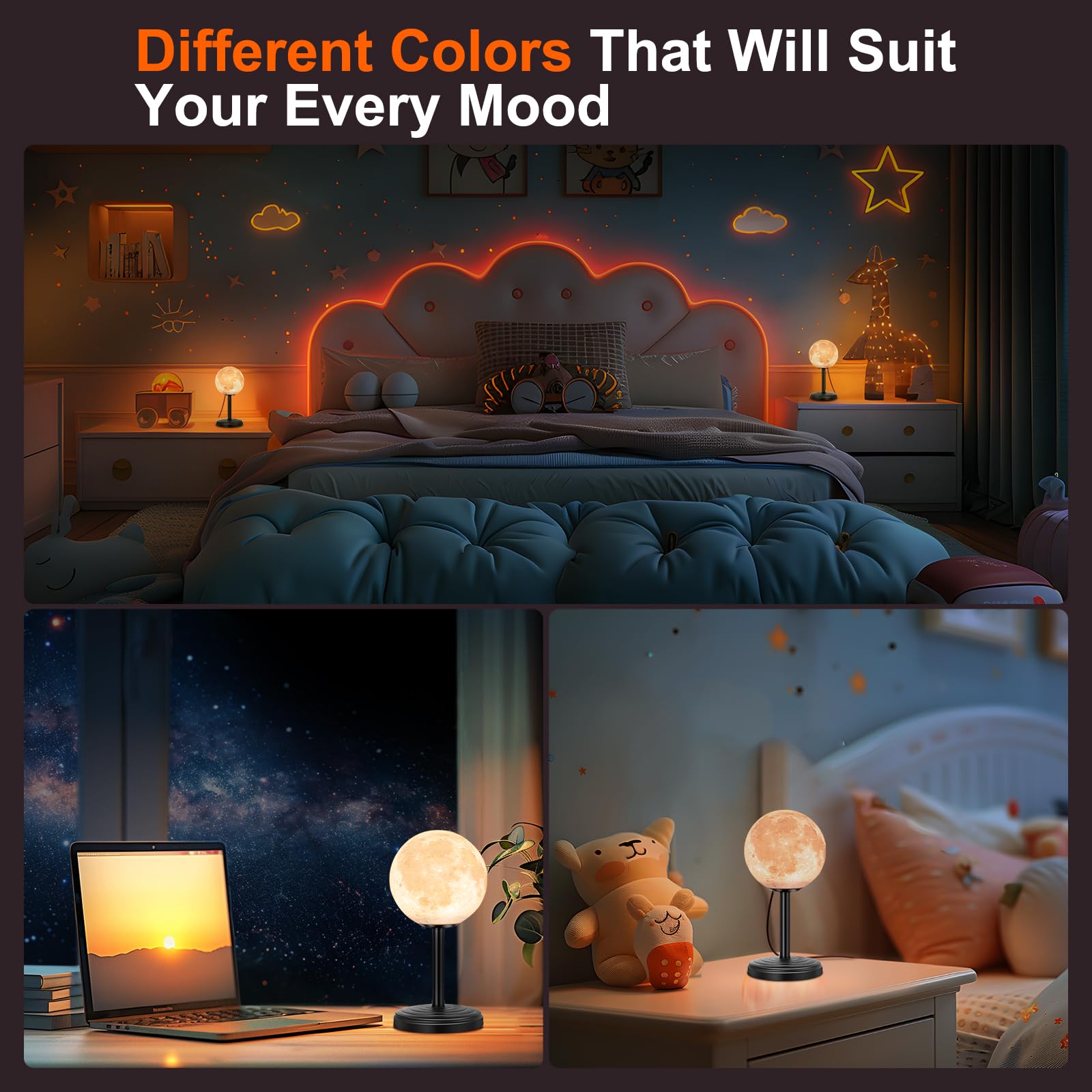 3D Printed Moon Lamp LED Night Light - Dimmable Bedside & Desk Lamp with 25 Lighting Modes, Realistic Moon Surface - Perfect for Kids Room, Nursery, Bedroom Decor, Birthday Gift for Girls & Boys
