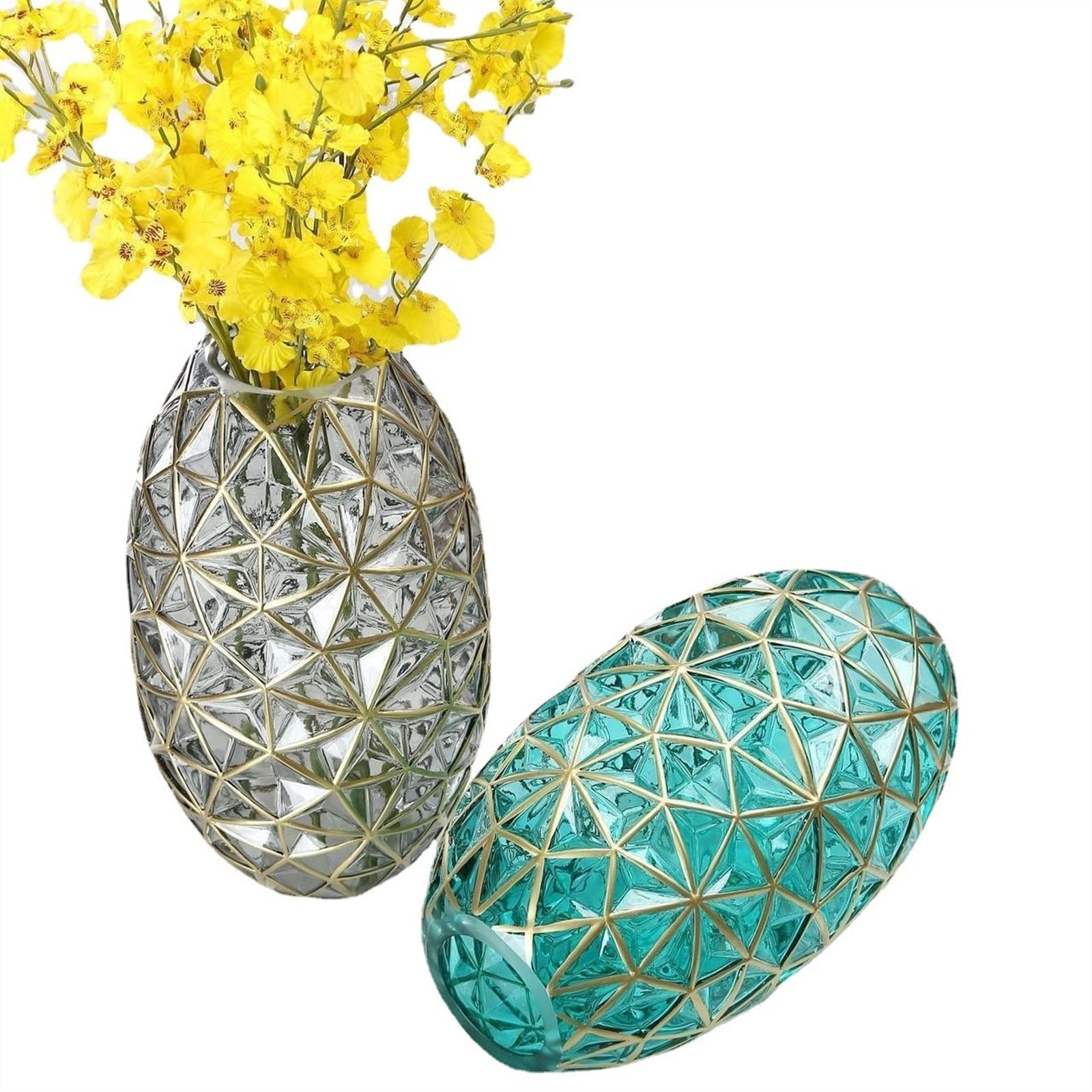 TOMYEUS 2-Piece Abstract Gold-Painted Glass Vase Set - Modern European Style Luxury Home Decor for Living Room, Dining Table, Wedding Centerpiece & Flower Arrangement (B-2PCS) - Elegant Interior Design Accessories for Housewarming Gifts & Holiday Decor