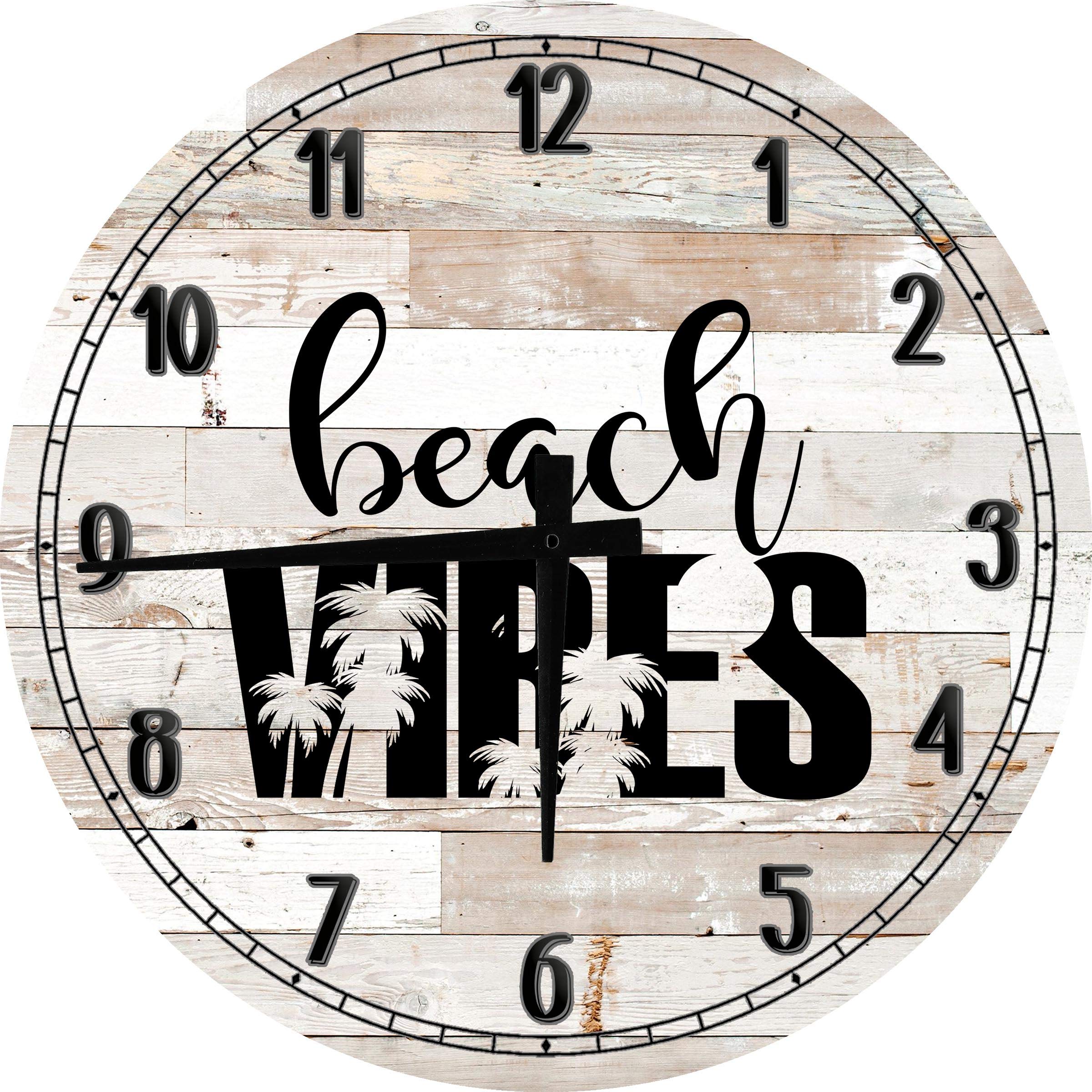 24 Inch Large Round Beach Wall Clock - Palm Trees & Summertime Beach Vibes Decor, Battery Operated White Wall Art | Perfect for Living Room, Bedroom, Beach House & Coastal Theme Decor