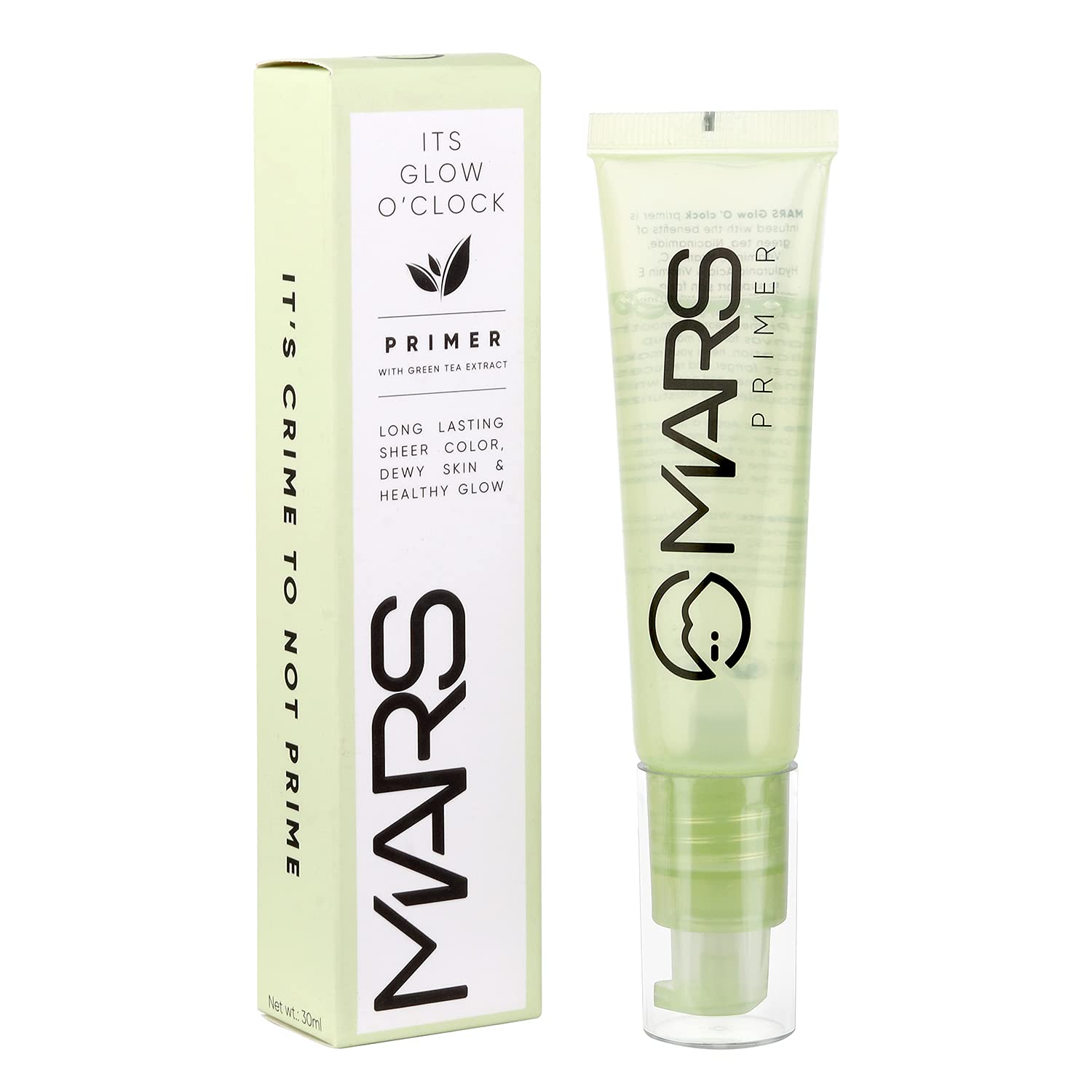 MARS Glow O' Clock Face Makeup Primer with Green Tea Extract | Hydrating Dewy Primer for Dry Skin | Long-Lasting Power Grip Makeup Base | 30ml | Perfect for Daily Wear, Special Occasions & Photo Shoots