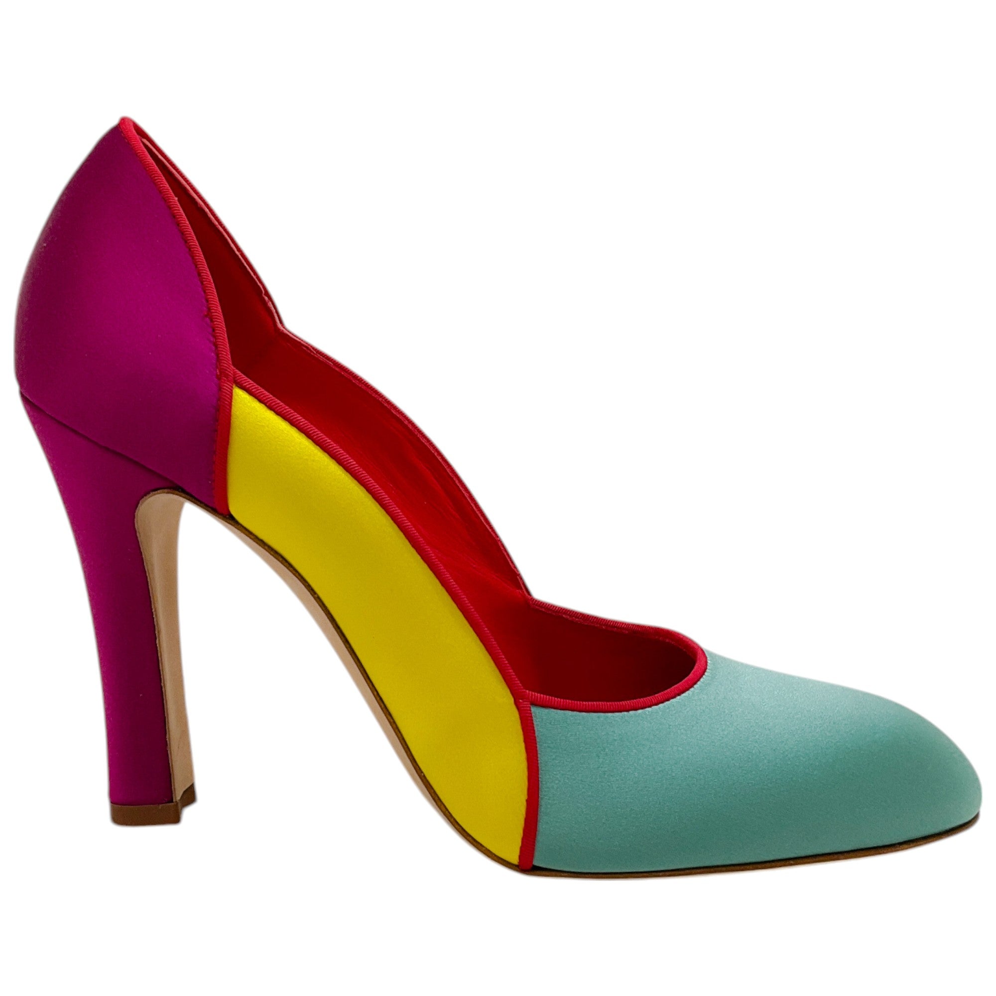 Manolo Blahnik Women's Multi-Color Block Satin Trionan Heels - Elegant Pointed Toe Pumps for Weddings, Parties & Special Occasions