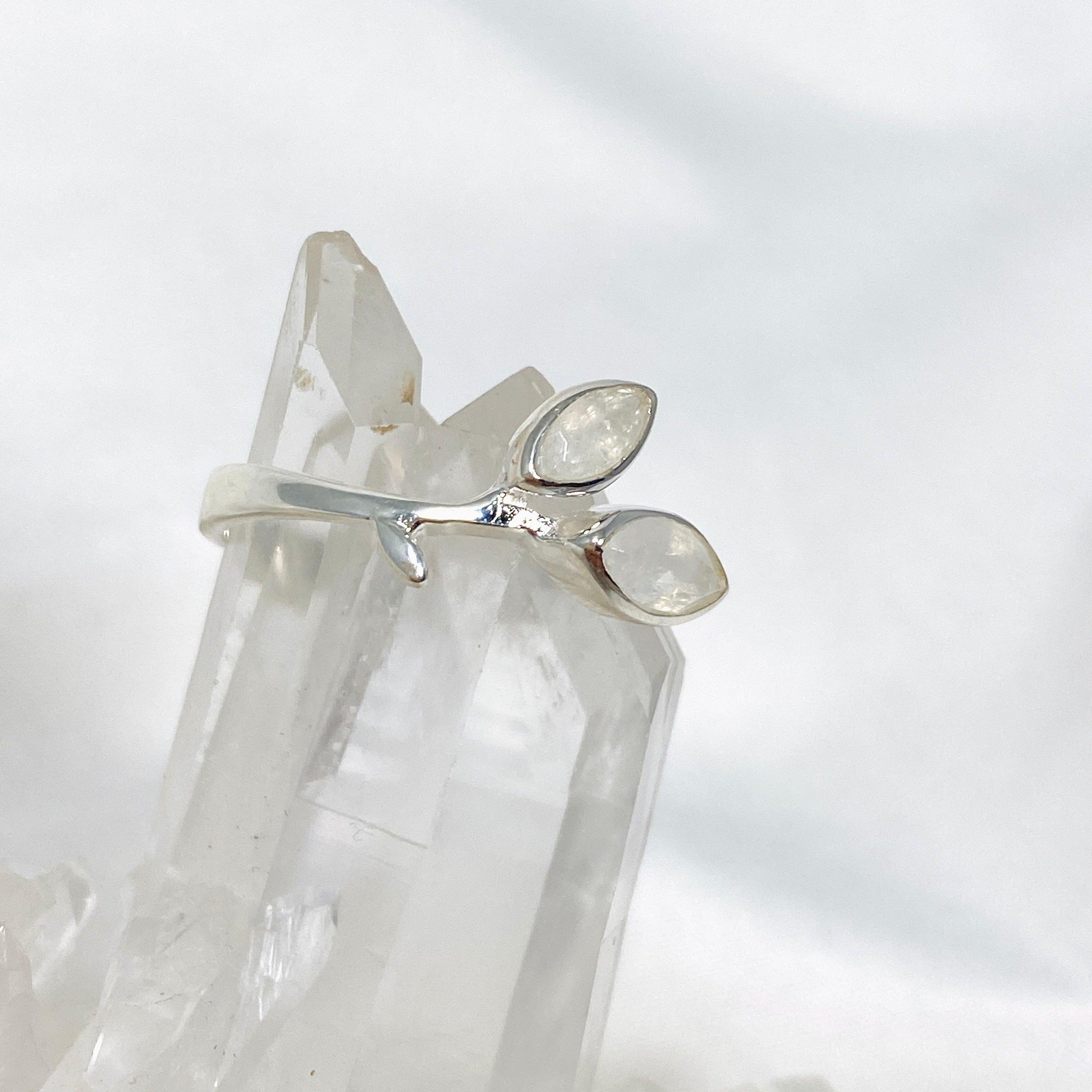 Moonstone Faceted Marquise Multistone Leaf Ring R3735 - Elegant Bohemian Jewelry for Women, Perfect for Weddings, Parties & Everyday Wear