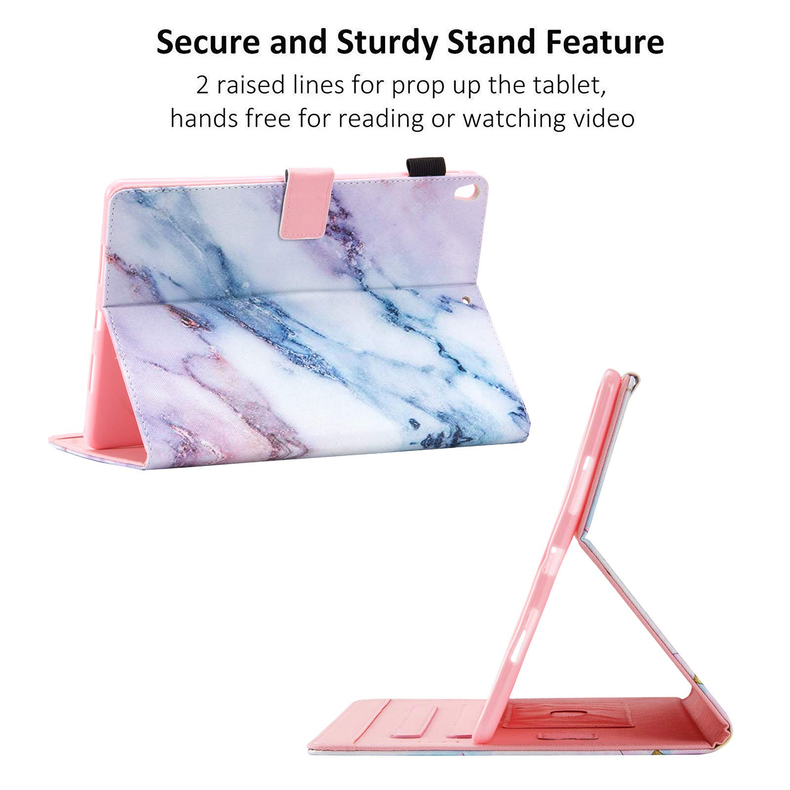 Dteck Protective Smart Folio Case for Apple iPad Pro 2017 & iPad Air 3rd Gen 10.5 Inch - Auto Sleep/Wake, Card Slots, Adjustable Stand - Pink Marble Design - Perfect for Work, Travel & Home Use
