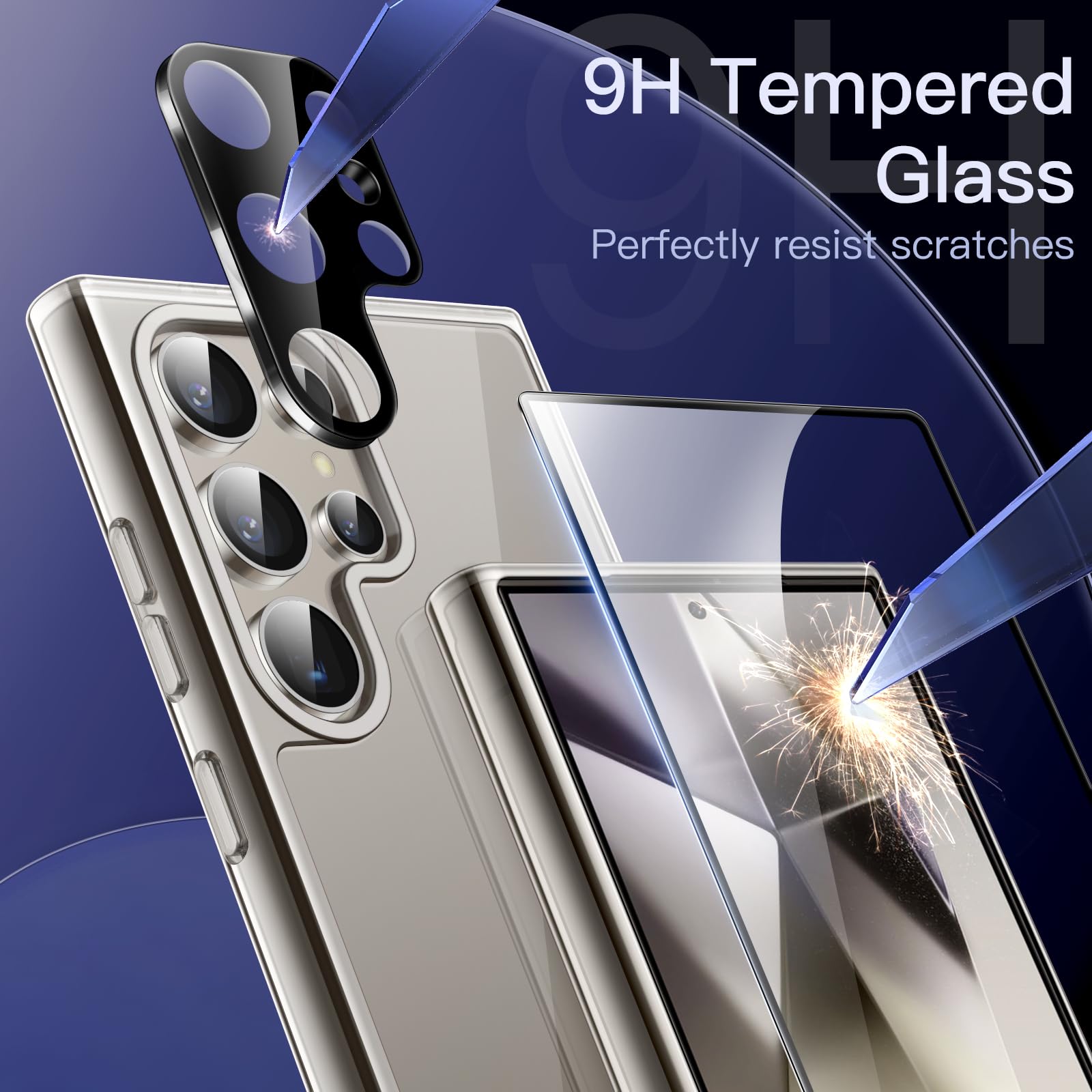 JETech 5-in-1 Protective Case for Samsung Galaxy S24 Ultra 5G - Includes 2 Tempered Glass Screen Protectors & Camera Lens Protector | Shockproof, Non-Yellowing Bumper Cover (Titanium Gray) | Perfect for Outdoor Activities, Travel & Daily Protection