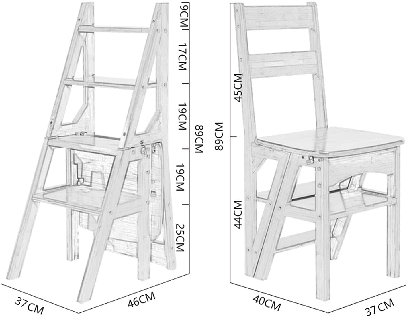 4-Step Wooden Ladder Stool for Home - Foldable Dual-Purpose Step Stool & Decorative Store Display - Multi-Functional Wooden Step Ladder for Kitchen, Bathroom, and Retail Use