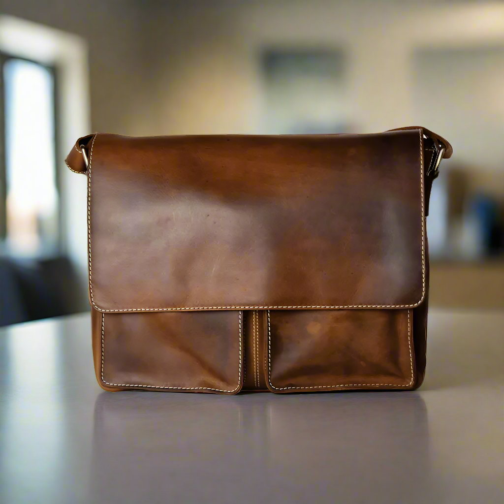 Durable Leather Messenger Bag for Men & Women - Waterproof & Spacious Crossbody Bag for Work, Travel & Everyday Use