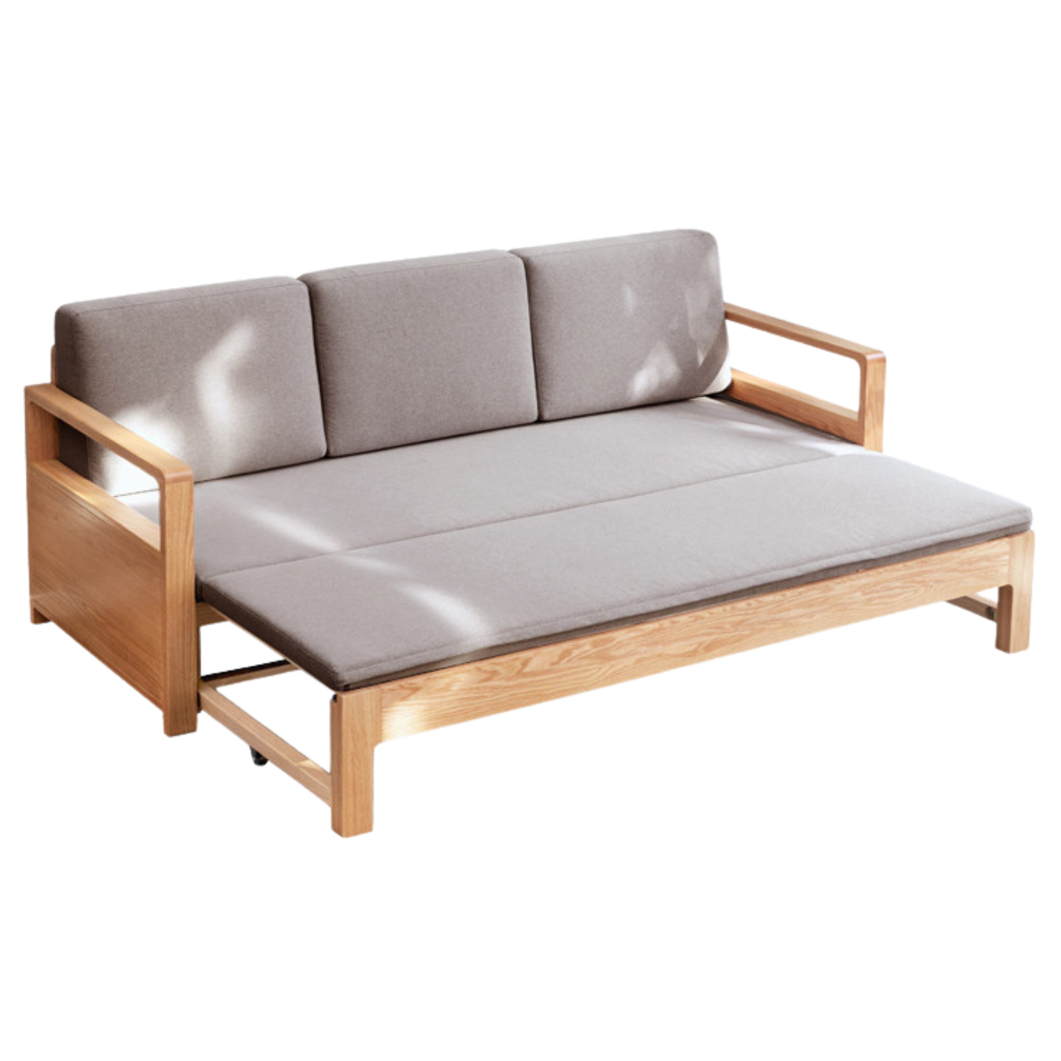 Oak Solid Wood Folding Storage Sofa Bed - Convertible Guest Bed & Space-Saving Furniture for Small Apartments, Living Rooms & Dorm Rooms