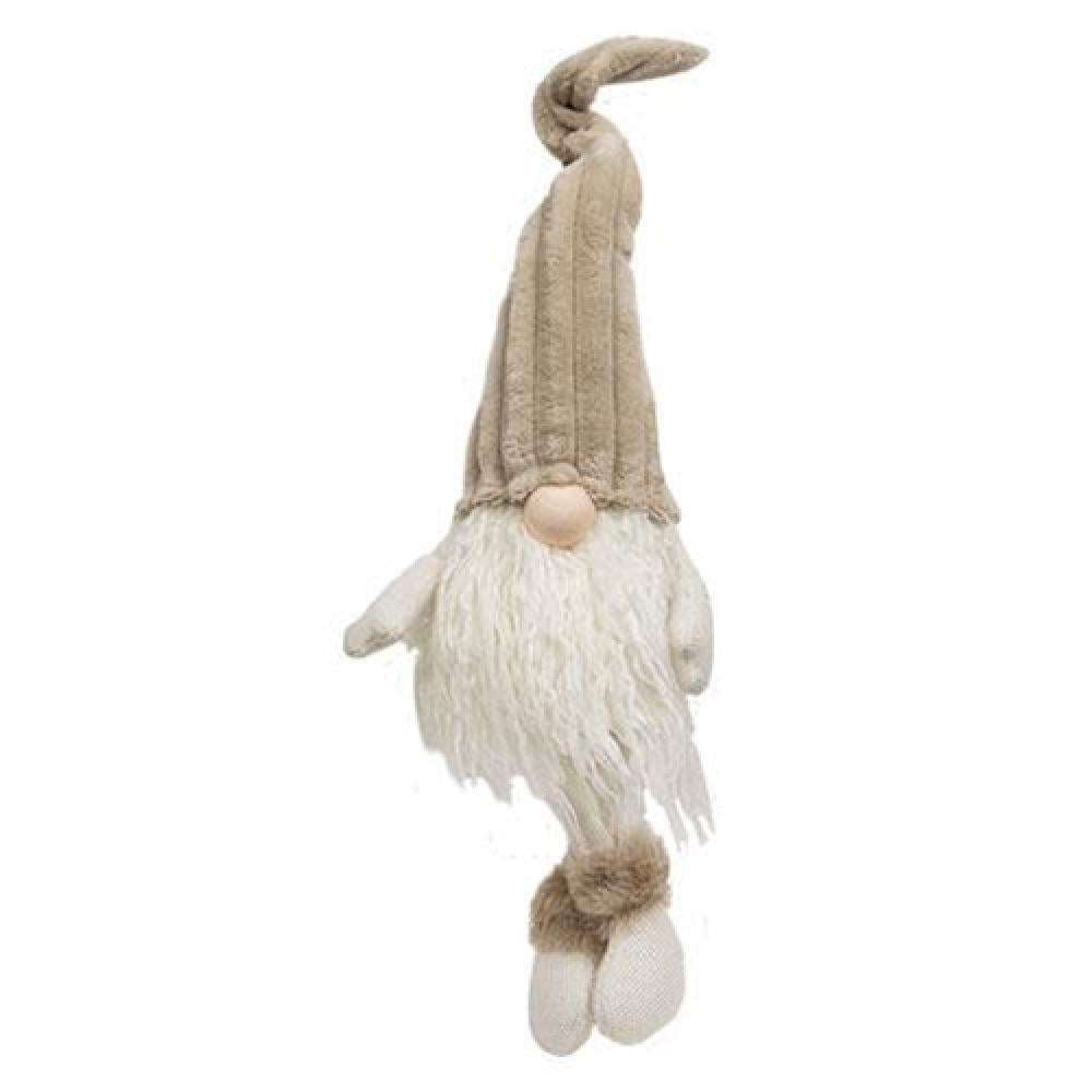 Beige Plush Gnome with Dangle Legs & Ribbed Hat - Perfect for Home Decor, Christmas Tree Ornaments, and Gift Giving
