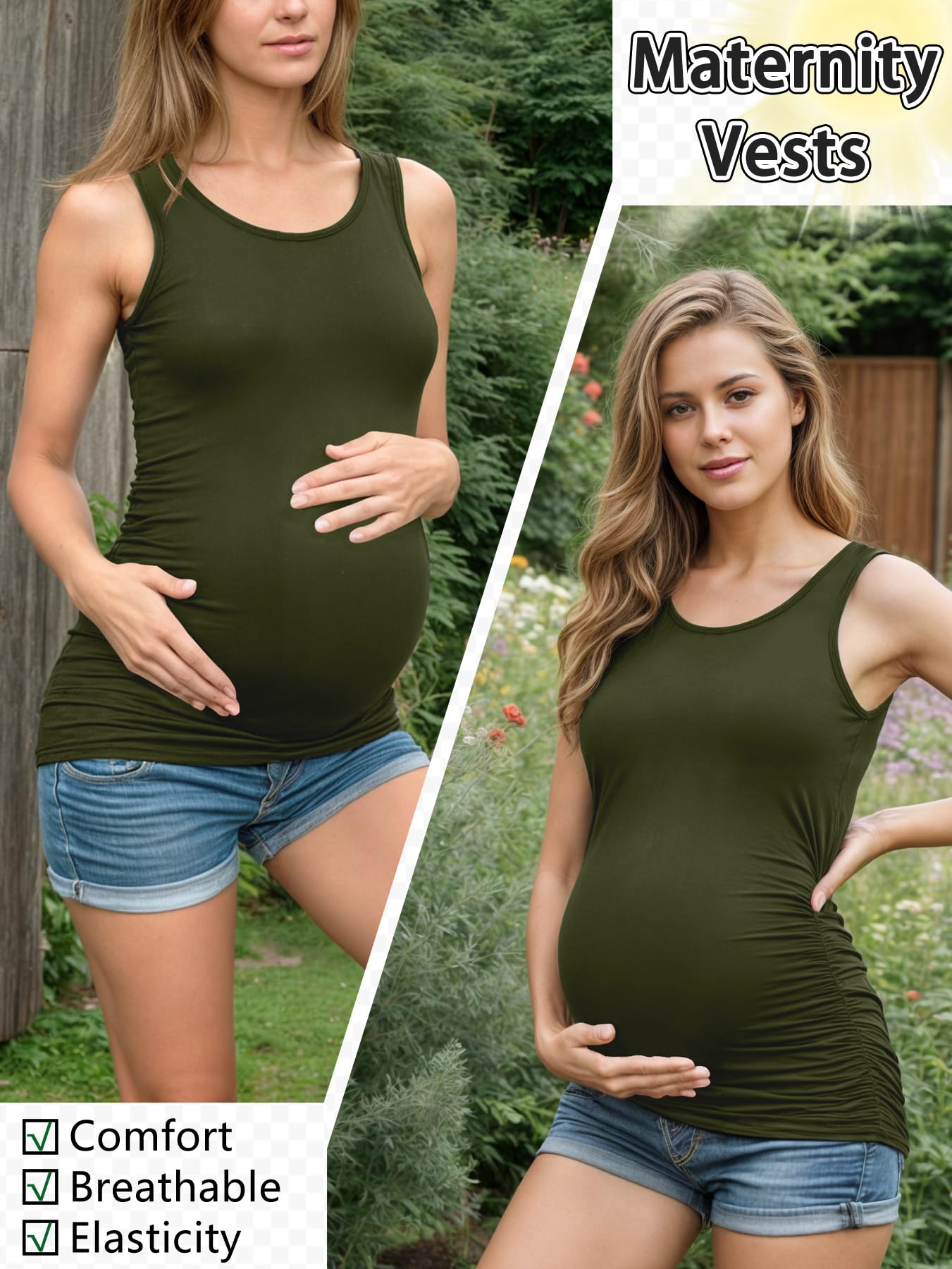 PARNIXS Summer Maternity Tank Tops for Women - 3 Pack Sleeveless Comfortable Pregnancy Clothes | Perfect for Maternity Photos, Beach Outings & Everyday Wear