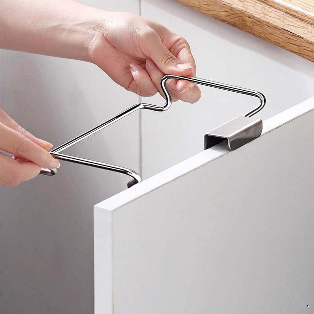 2 Pack Stainless Steel Trash Bag Holder - Heavy Duty Garbage Bag Storage Rack Organizer for Kitchen Cabinets, Doors & Cupboards | Space Saving Hanging Solution for Towels, Gloves & Household Items (Perfect for Small Kitchens, RVs & Apartments)