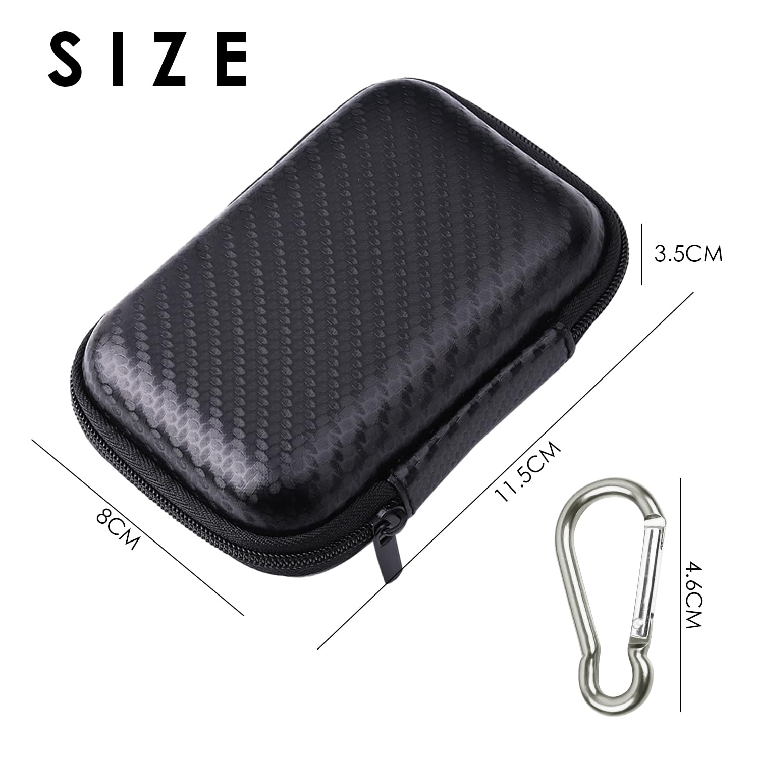 2-Piece Portable Cable Organizer with Carabiner - Durable EVA Storage Case for Earphones, Charging Cables & Small Accessories - Perfect for Travel, Office & Home Organization (Black)