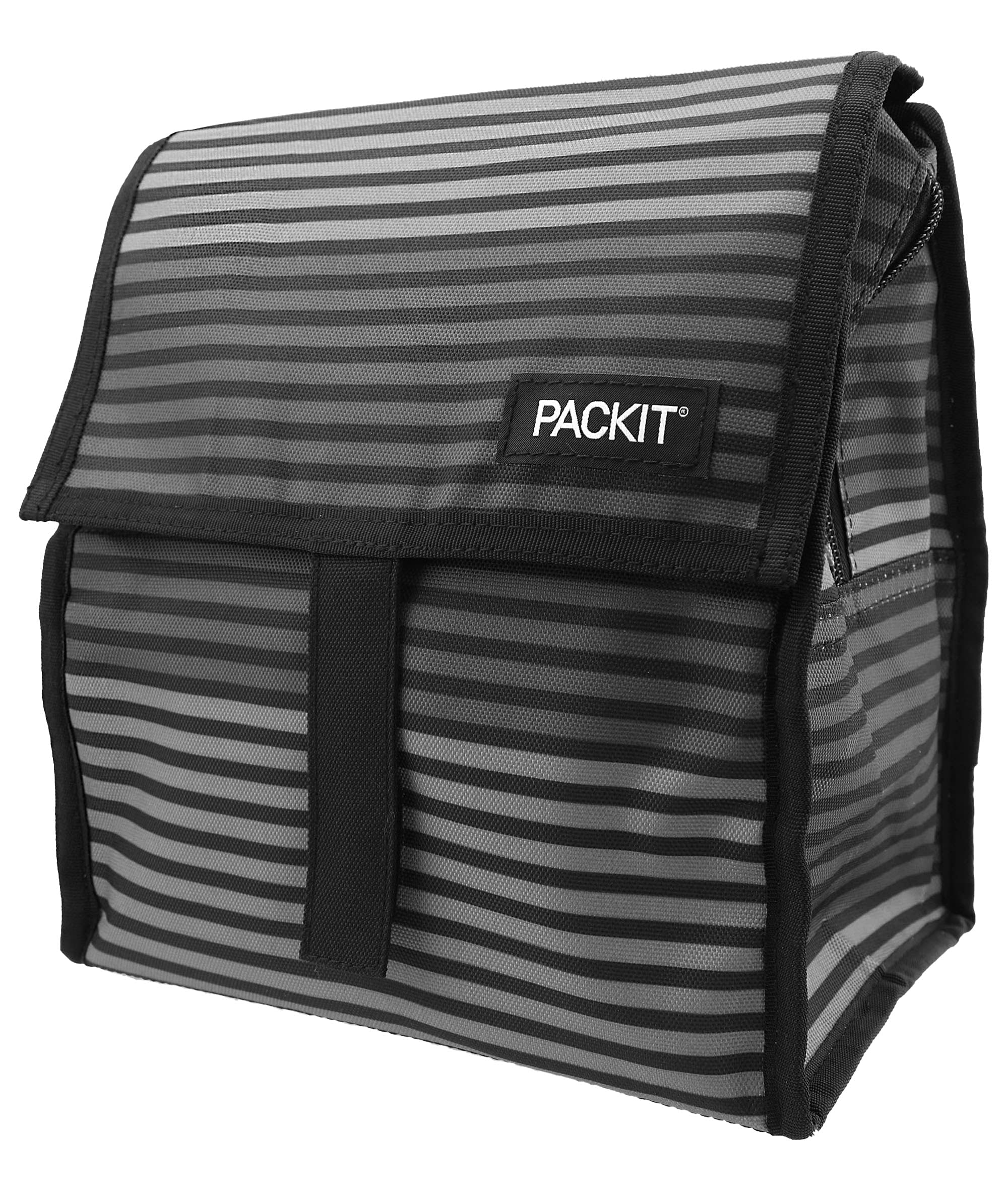 PackIt Freezable Lunch Bag with Zip Closure - Insulated Cooler for Work, School & Picnics | Gray Stripe Design | Perfect for Meal Prep & On-the-Go