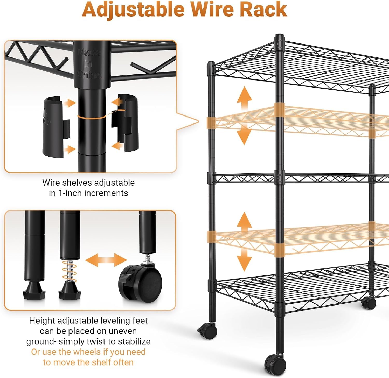 Heavy Duty 3-Tier Adjustable Wire Shelving Unit - 750 lbs Capacity (250 lbs per Shelf) - 30