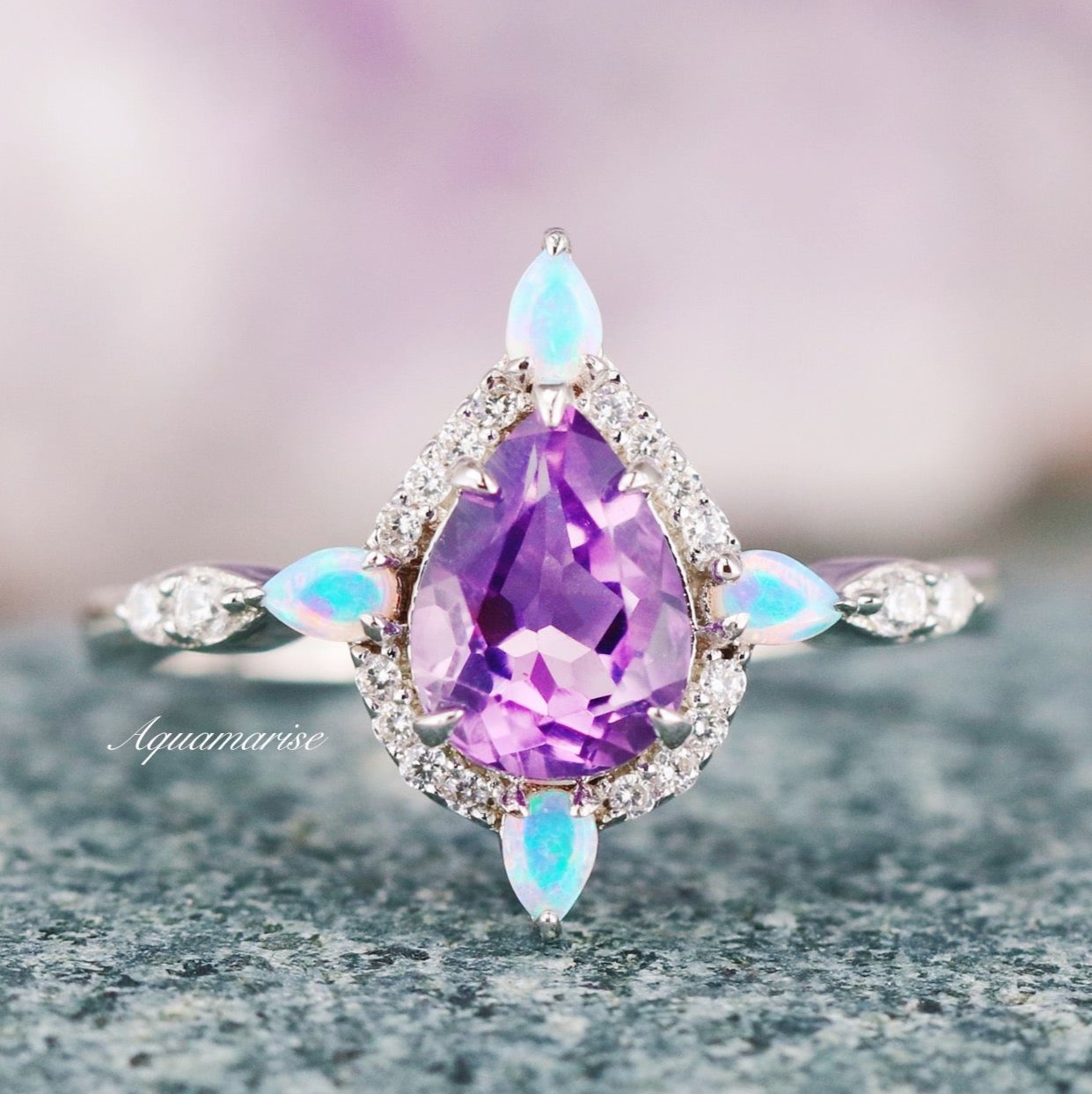 Natural Amethyst & Fire Opal Sterling Silver Ring for Women - Elegant Gemstone Jewelry for Wedding, Anniversary & Special Occasions