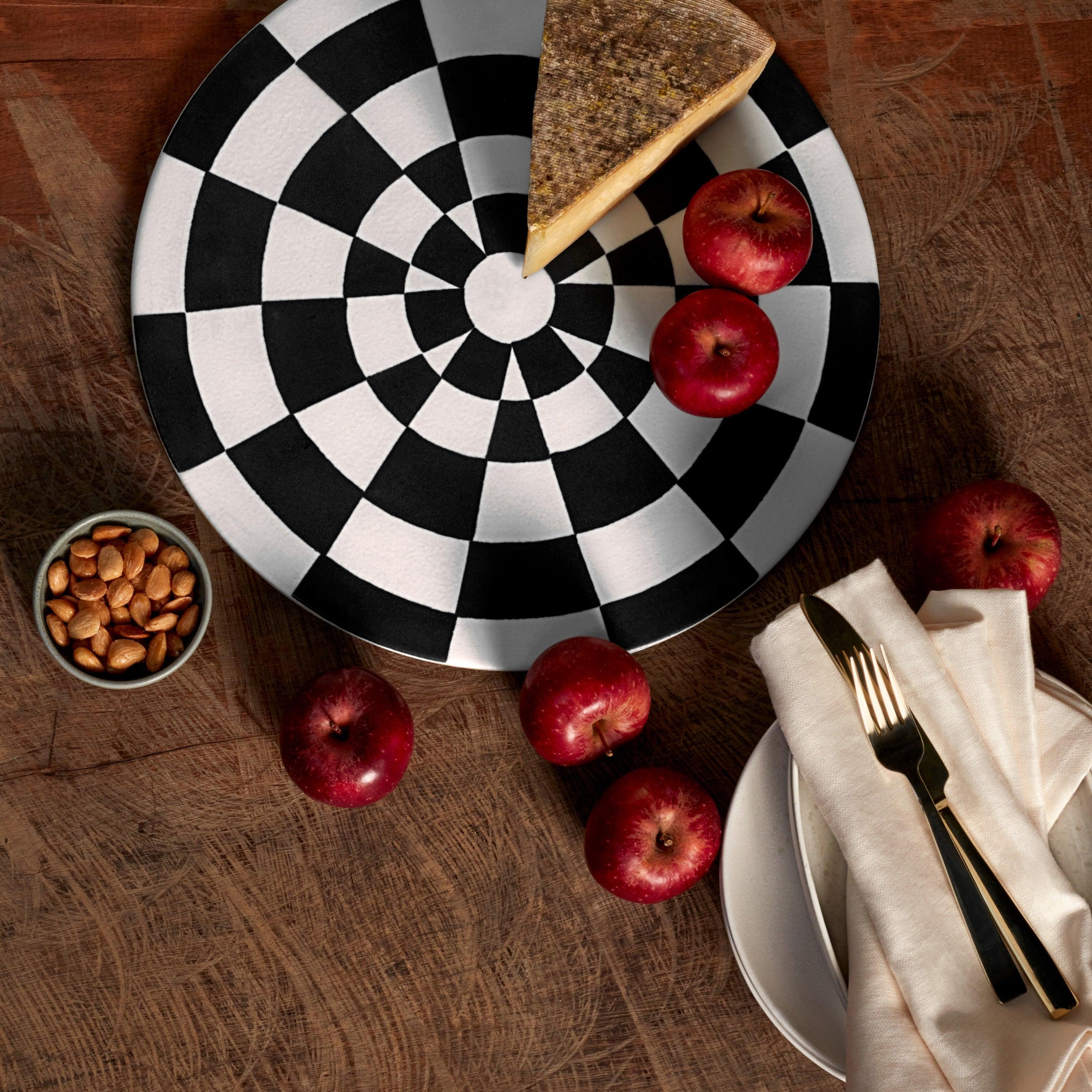 Damier Pattern Charger Platter - Elegant Serving Tray for Parties, Weddings & Home Decor - Perfect for Charcuterie, Cheese & Appetizer Presentation