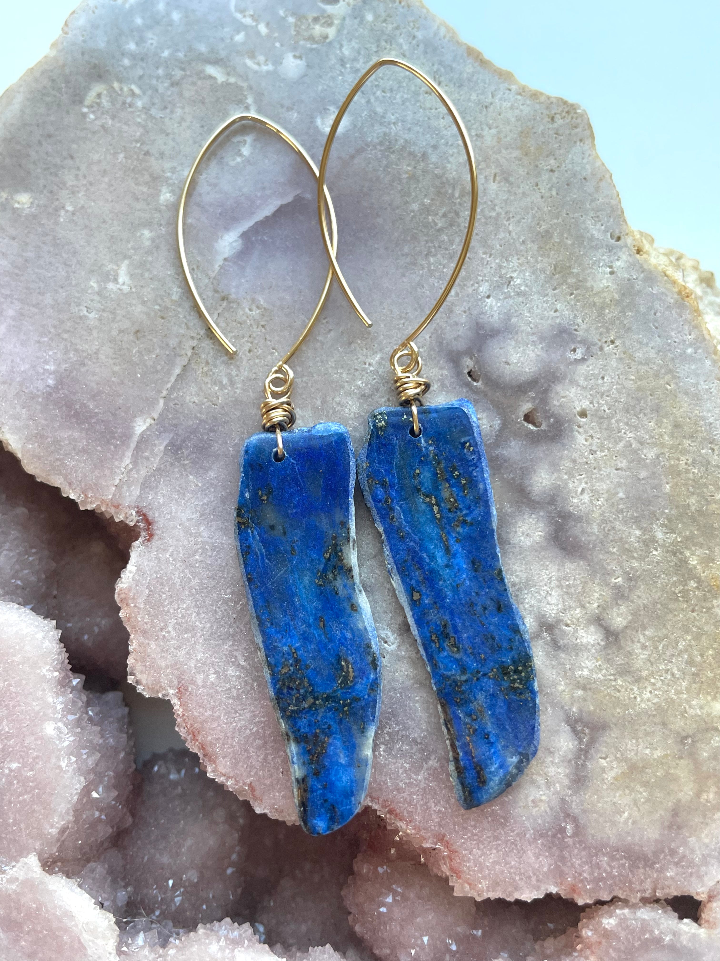 Lapis Lazuli Statement Earrings - 14K Gold Filled Dangle Earrings for Women | Elegant Jewelry Gift for Birthday, Anniversary & Special Occasions