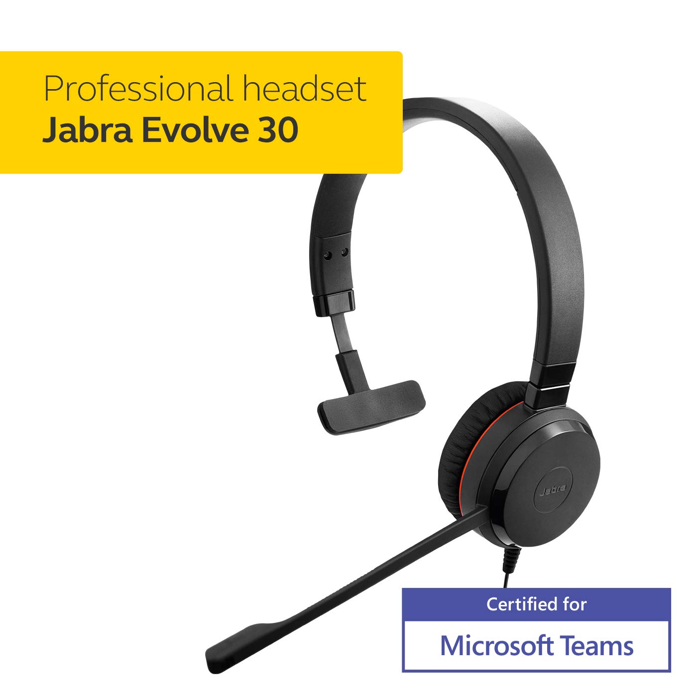 Jabra Evolve 30 II Wired Mono Headset - Microsoft Optimized Office Headphones with Noise Cancelling Mic | 3.5mm Jack & USB Connectivity for Crystal Clear Calls & Music | All-Day Comfort Ergonomic Design for Professionals | Perfect for Remote Work, Call Centers & Business Meetings