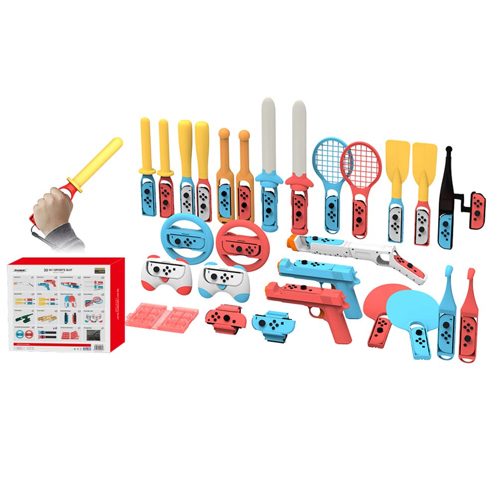 2023 Nintendo Switch Sports Accessories Bundle - 30-in-1 Family Game Kit for Switch & OLED (Tennis Racket, Baseball Bat, Gaming Gun, Paddles, Card Case, Boxing Wraps) | Perfect for Multiplayer Parties, Fitness Gaming & Family Entertainment