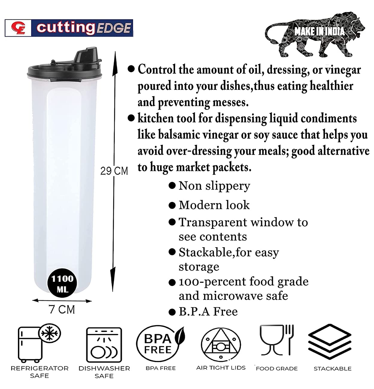 SIMPARTE 1100ML Air-Tight Leak-Proof Plastic Oil Dispenser - BPA Free Anti-Microbial Kitchen Pourer for Olive, Vinegar & Cooking Oils - Perfect for Salad Dressing, Baking & Meal Prep (2-Pack, Black)