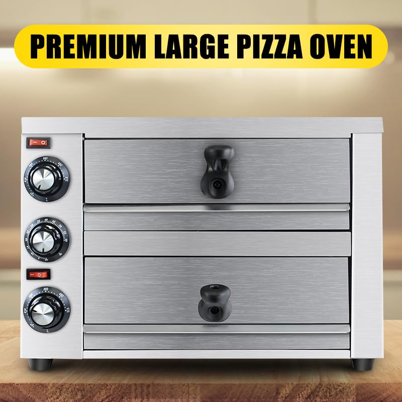 KOOTEN 2 Tier Electric Pizza Oven - Stainless Steel Commercial Countertop Pizza Maker with Timer for Home & Restaurant | Perfect for Indoor Baking, Parties & Small Businesses