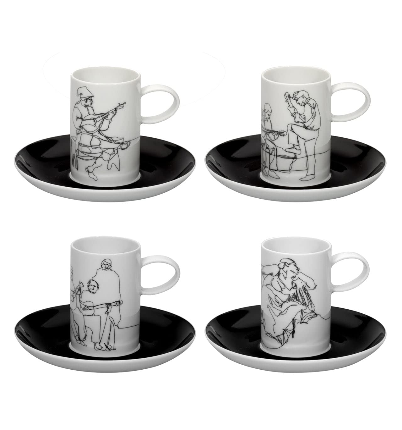 Vista Alegre Fado Porcelain Coffee Cup Set - 4 Elegant Cups & Saucers for Espresso, Tea, or Cappuccino - Perfect for Home, Cafe, or Gift Giving