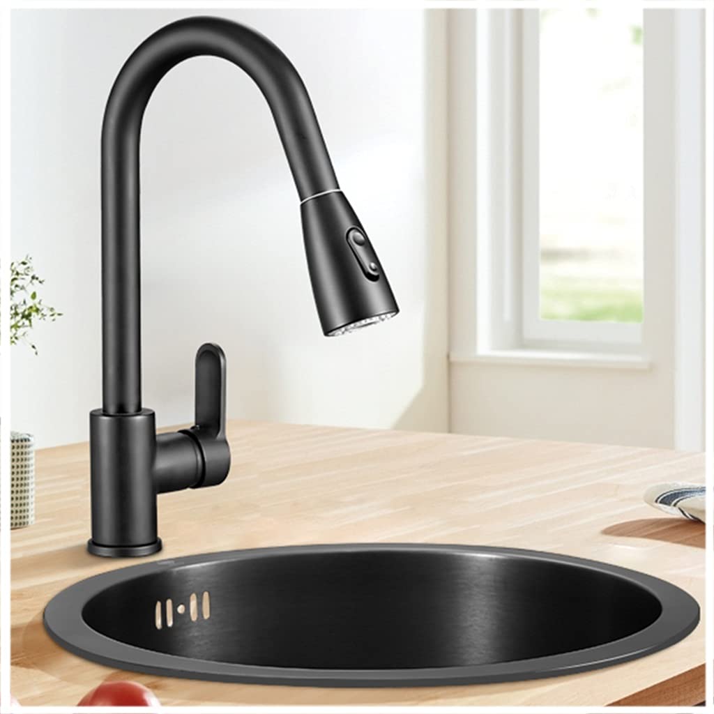 Black Round 304 Stainless Steel Kitchen Sink - Drop-In/Undermount for Bar Counter & Vegetable Washing (28×17cm)