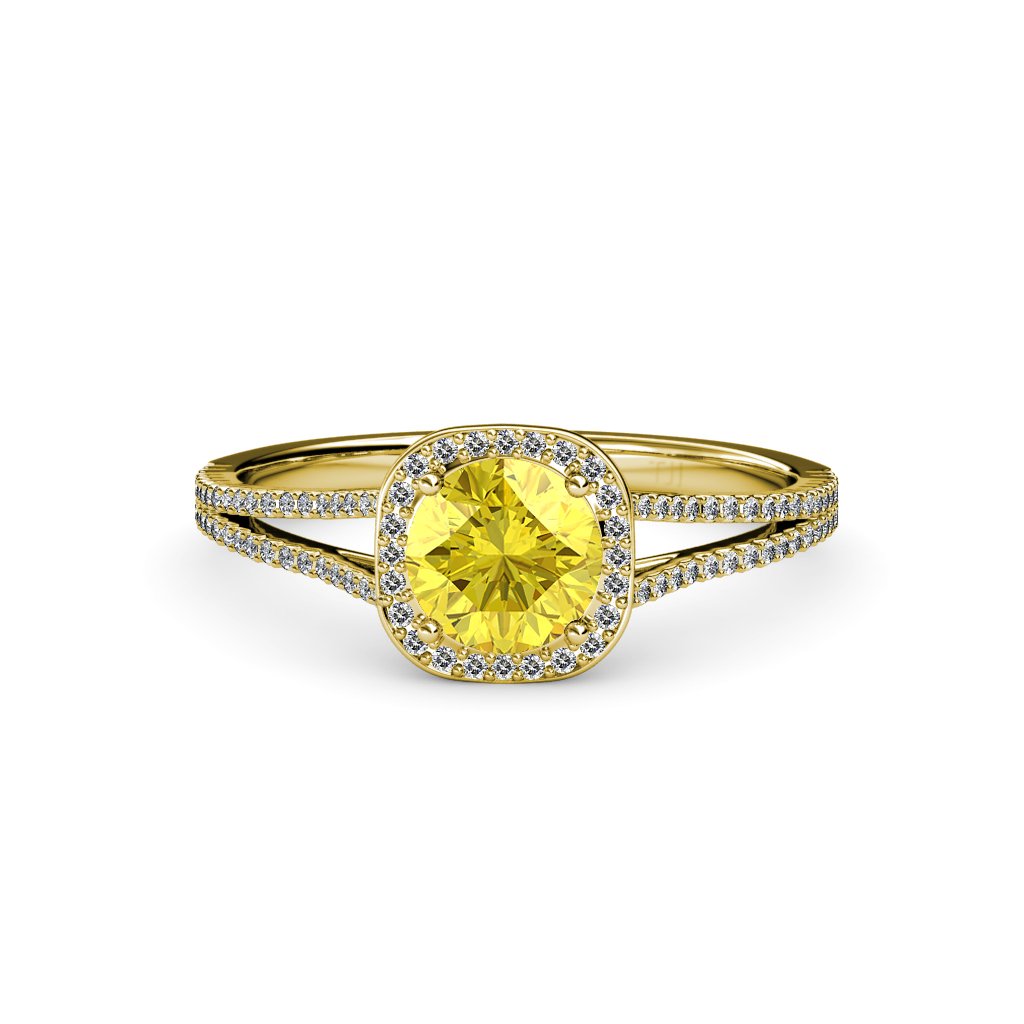 14K Yellow Gold Yellow Sapphire & Diamond Halo Ring (1.20ctw) for Engagement
