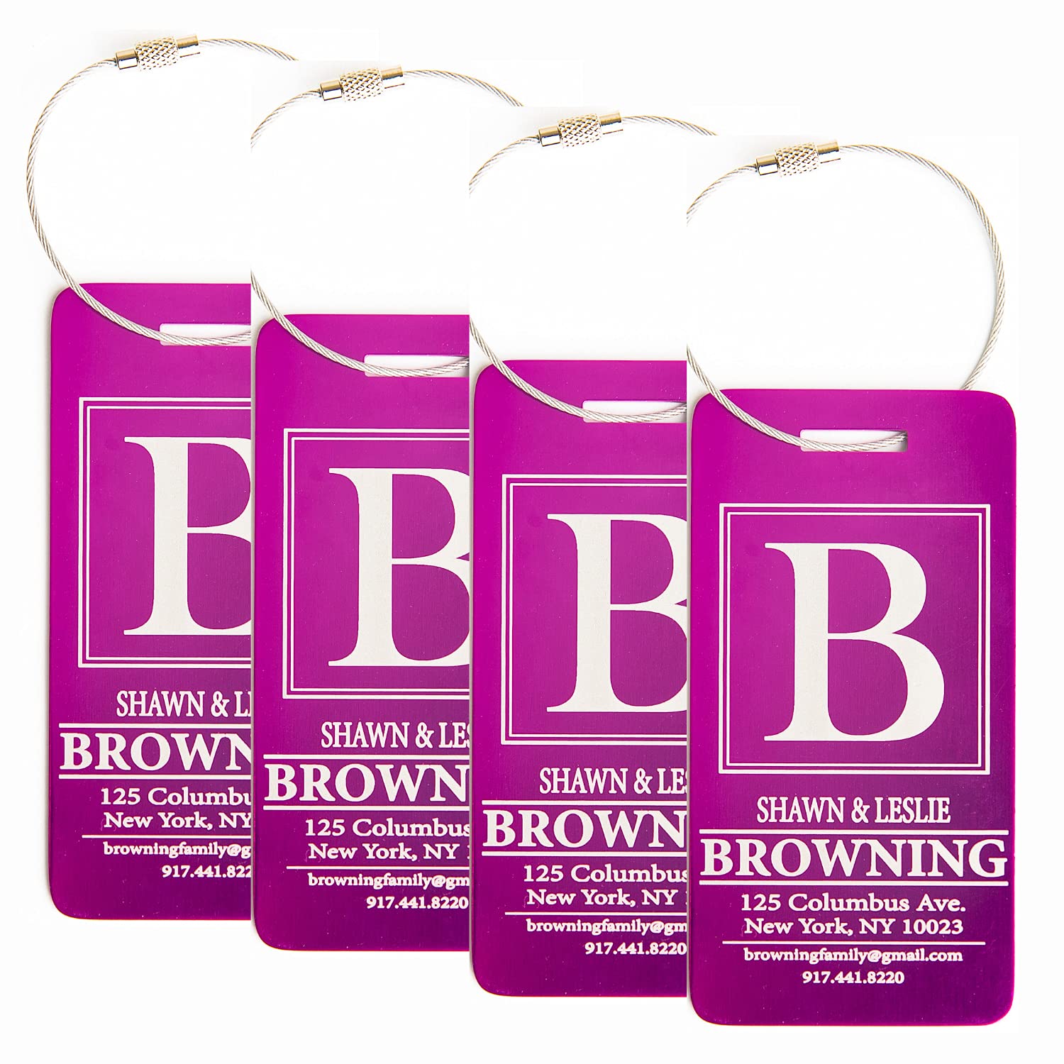 Personalized Metal Luggage Tags with Engraved Name - Set of 4 Pink Travel Bag Tags for Suitcases, Unique Travel Accessories - Perfect Travel Gifts for Women & Men, Ideal for Airports, Vacations & Business Trips