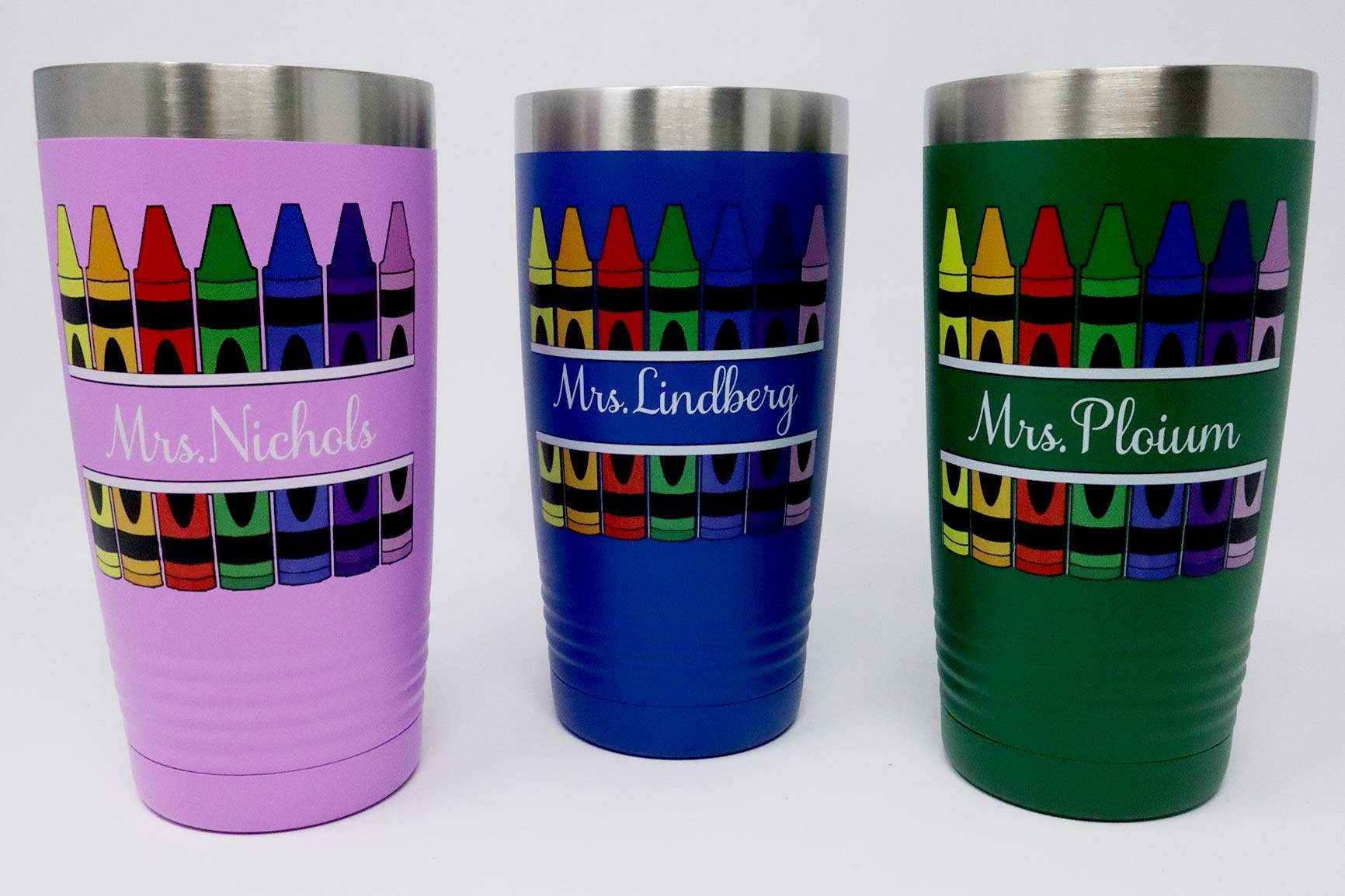 Personalized Teacher Crayons 20oz Insulated Tumbler with Lid & Straw - Custom Name Engraved Stainless Steel Cup - Perfect for Teacher Appreciation Gifts, Back to School, Classroom Rewards & Everyday Use