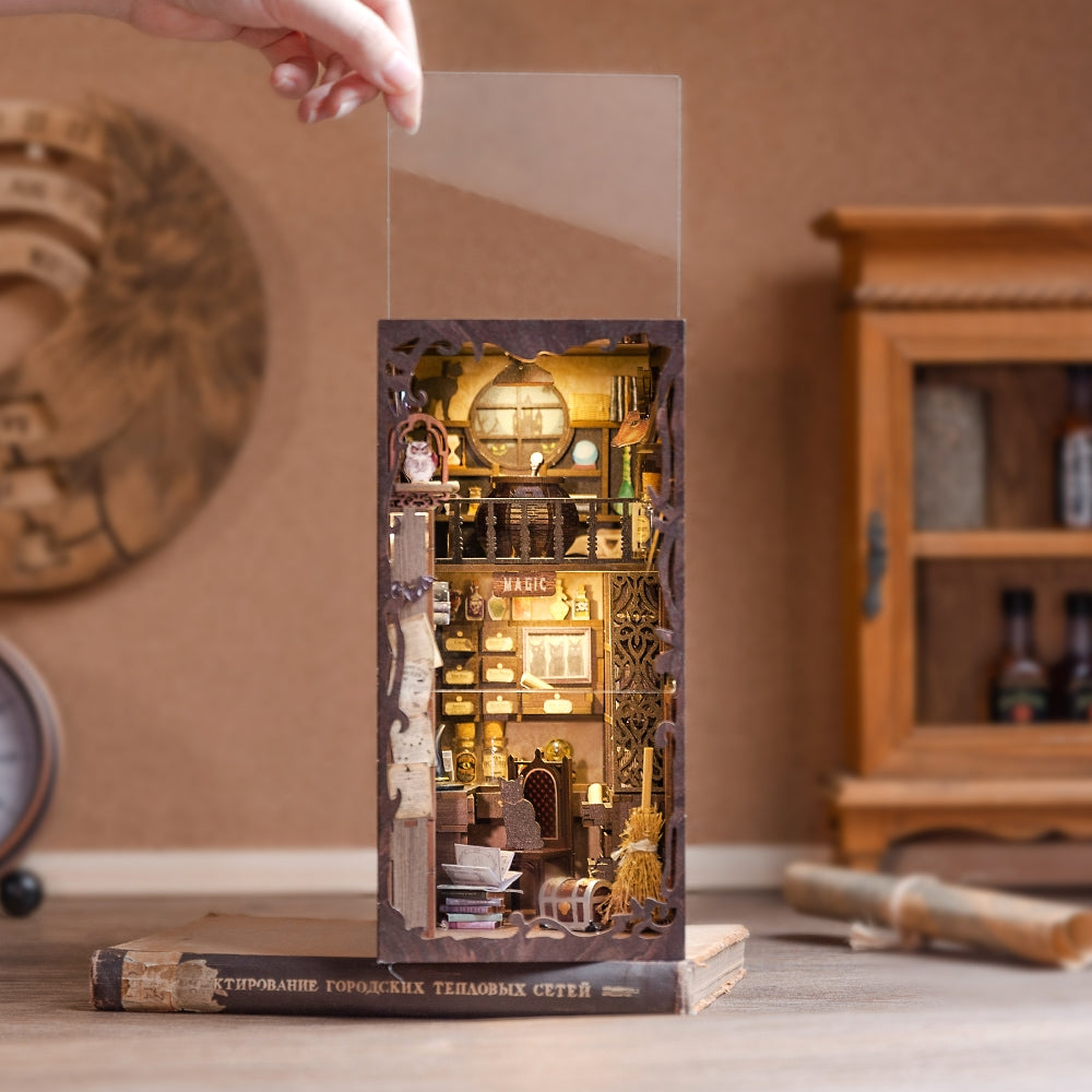 Magic Pharmacist Book Nook Kit with Dust Cover - DIY Miniature Bookshelf Decor for Home, Office & Gifts | Perfect for Book Lovers & Collectors