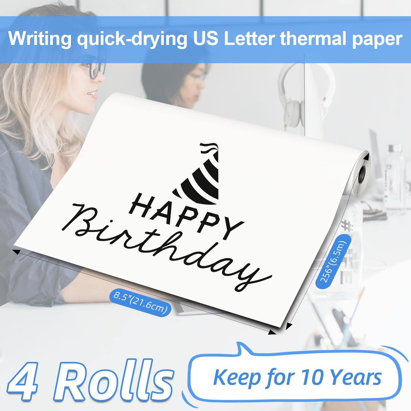 Phomemo US Letter Thermal Paper - White Quick-Dry Continuous Printer Paper (8.5