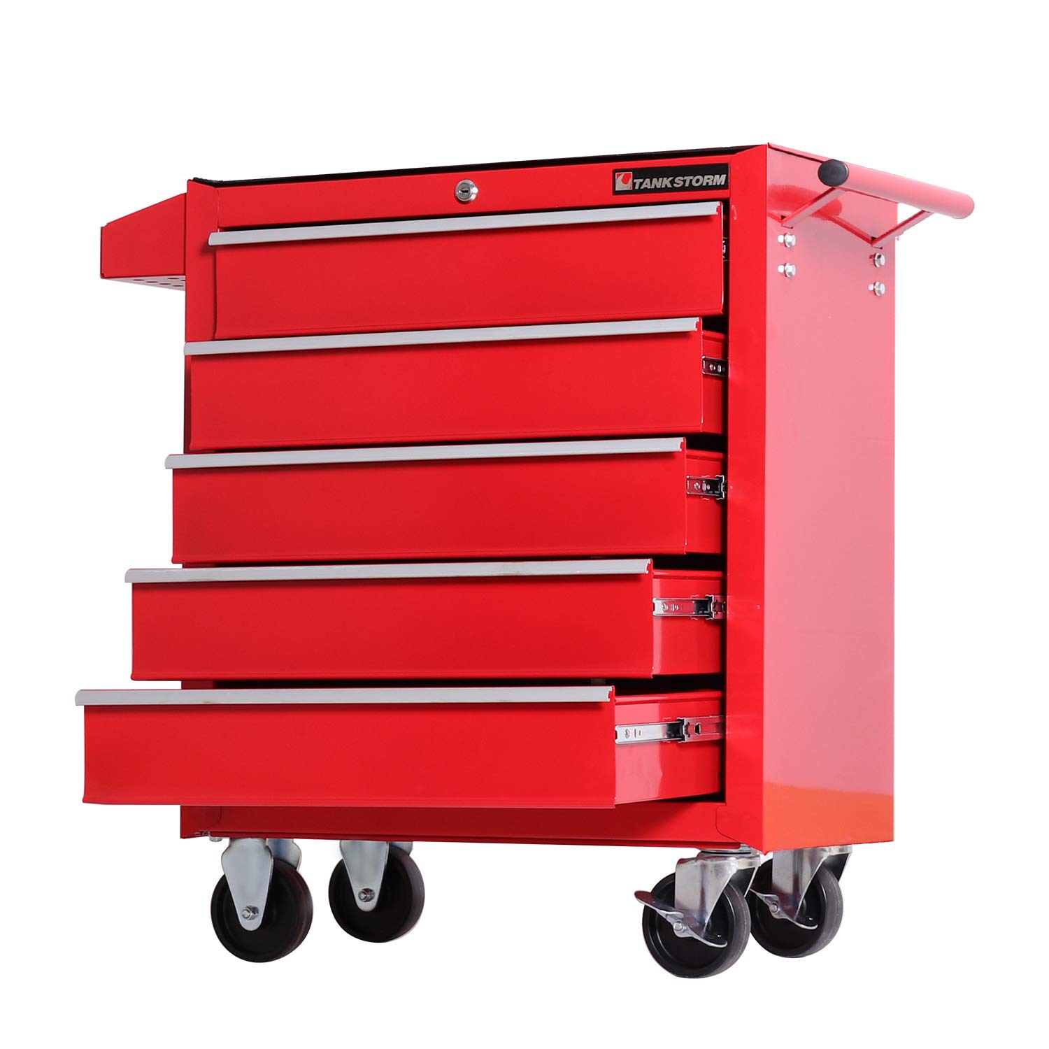 Heavy Duty 5-Drawer Steel Rolling Tool Chest Cart with Lockable Drawers - TZ35 Red for Garage, Workshop & Professional Mechanics