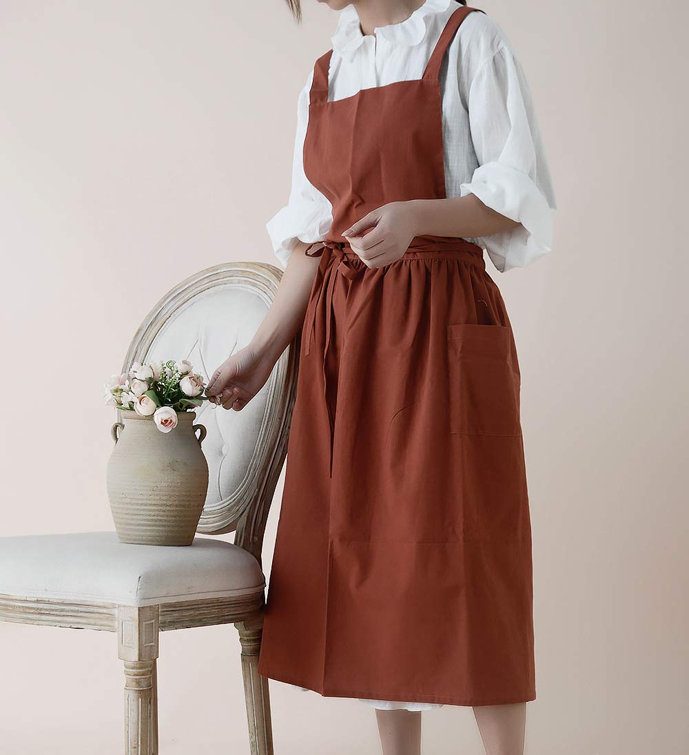 Waterproof Cotton Kitchen Apron for Women - Cooking, Baking, Gardening & Painting with Pockets - Durable Chef Pinafore Dress for Home, Restaurant & Outdoor Activities