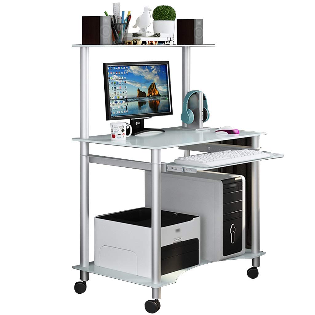 Ergonomic Computer Desk with Storage Shelves & Removable Tempered Glass Top - Compact Home Office Desk, Easy Assembly Writing Table for Small Spaces | Perfect for Remote Work, Gaming & Study