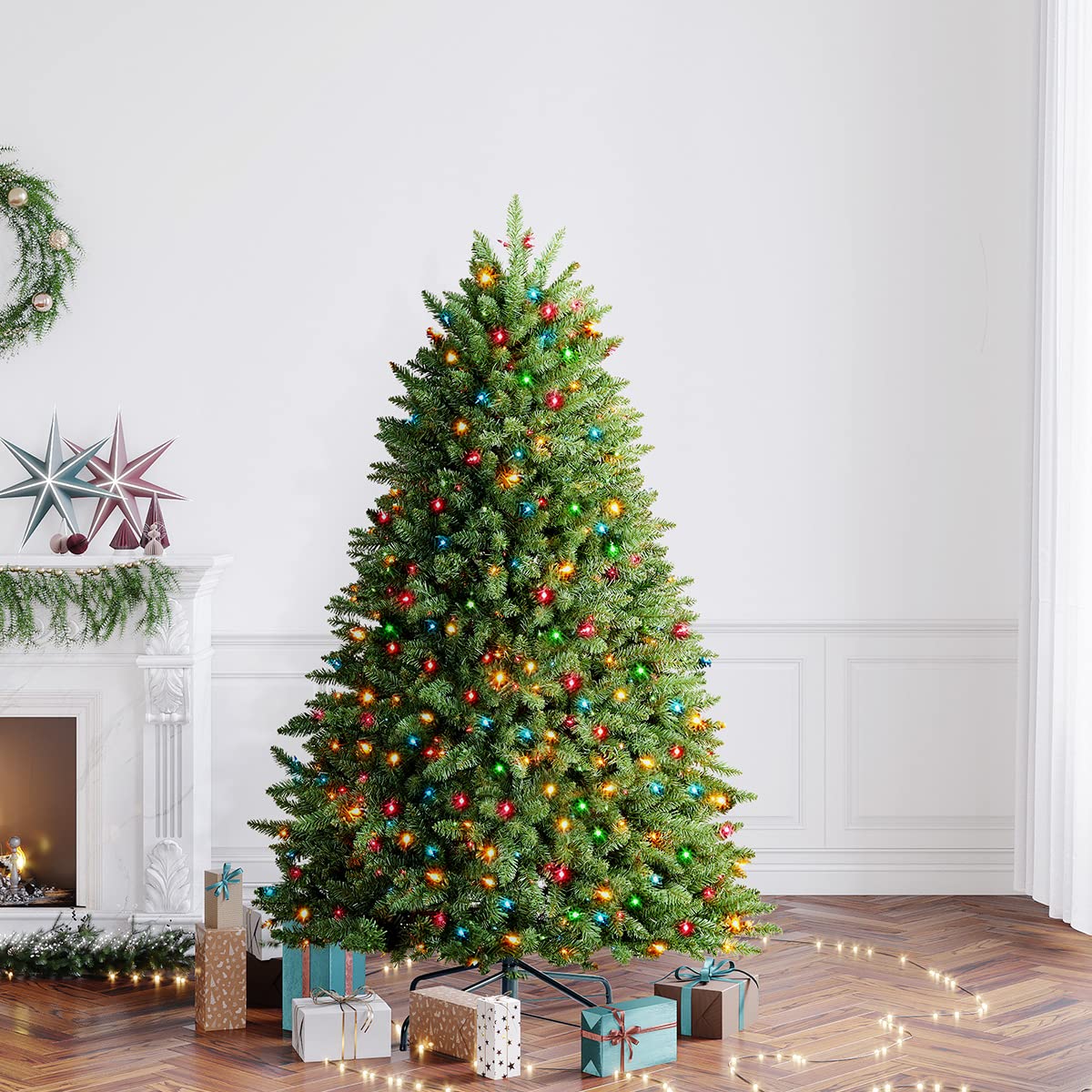 OasisCraft 6ft Pre-lit Artificial Christmas Tree with 500 Multi-Color LED Lights - Premium Hinged Blue Spruce Xmas Tree for Home & Office Holiday Decor (Color Changing, Easy Assembly)