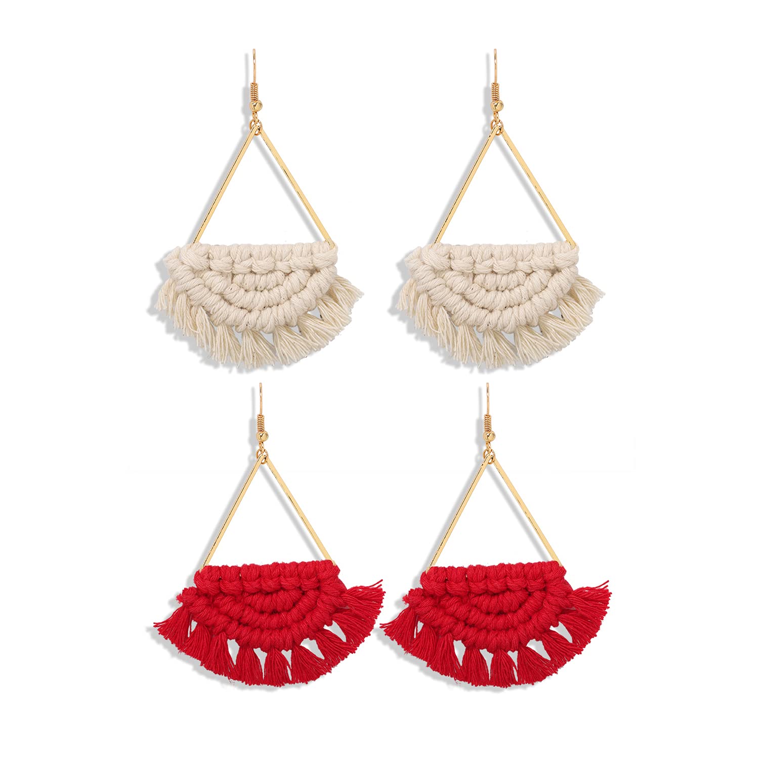 2 Pairs Bohemian Handmade Woven Fringe Drop Earrings - Colorful Tassel Dangle Statement Jewelry for Women & Girls - Perfect for Holidays, Parties, Festivals and Boho Fashion Accessories