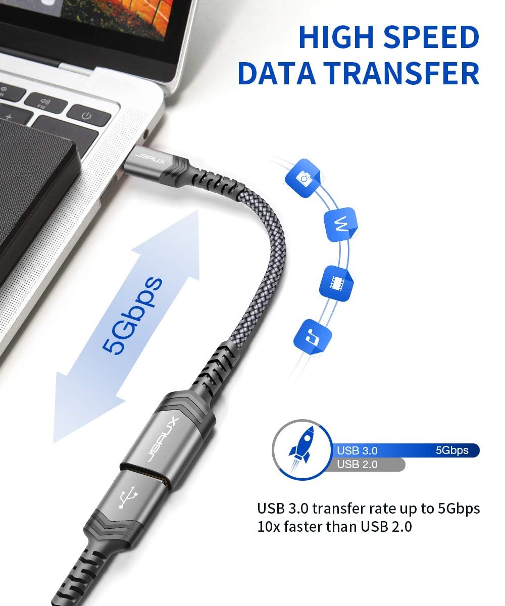 JSAUX USB C to USB 3.1 Adapter, Type C to USB OTG Converter Cable for Samsung Galaxy S20/S20+/S9/S8+/A70/A50/Note 10, Huawei P30/P20 Pro, Google Pixel 2XL/3XL, MacBook - Fast Data Transfer & Charging for Phones, Tablets & Laptops