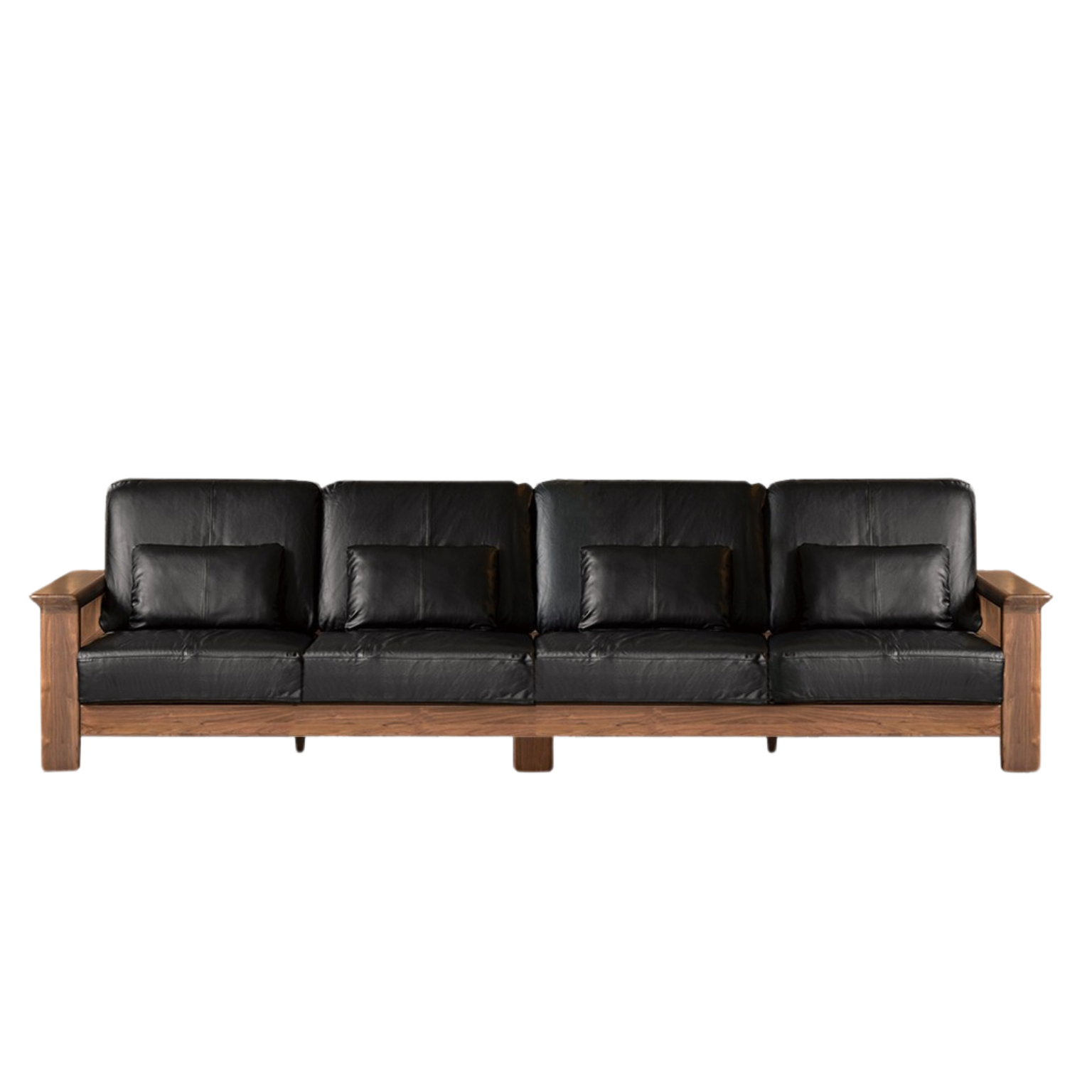Black Walnut Solid Wood Modern Straight Sofa - Contemporary Minimalist Living Room Furniture for Small Spaces & Apartments