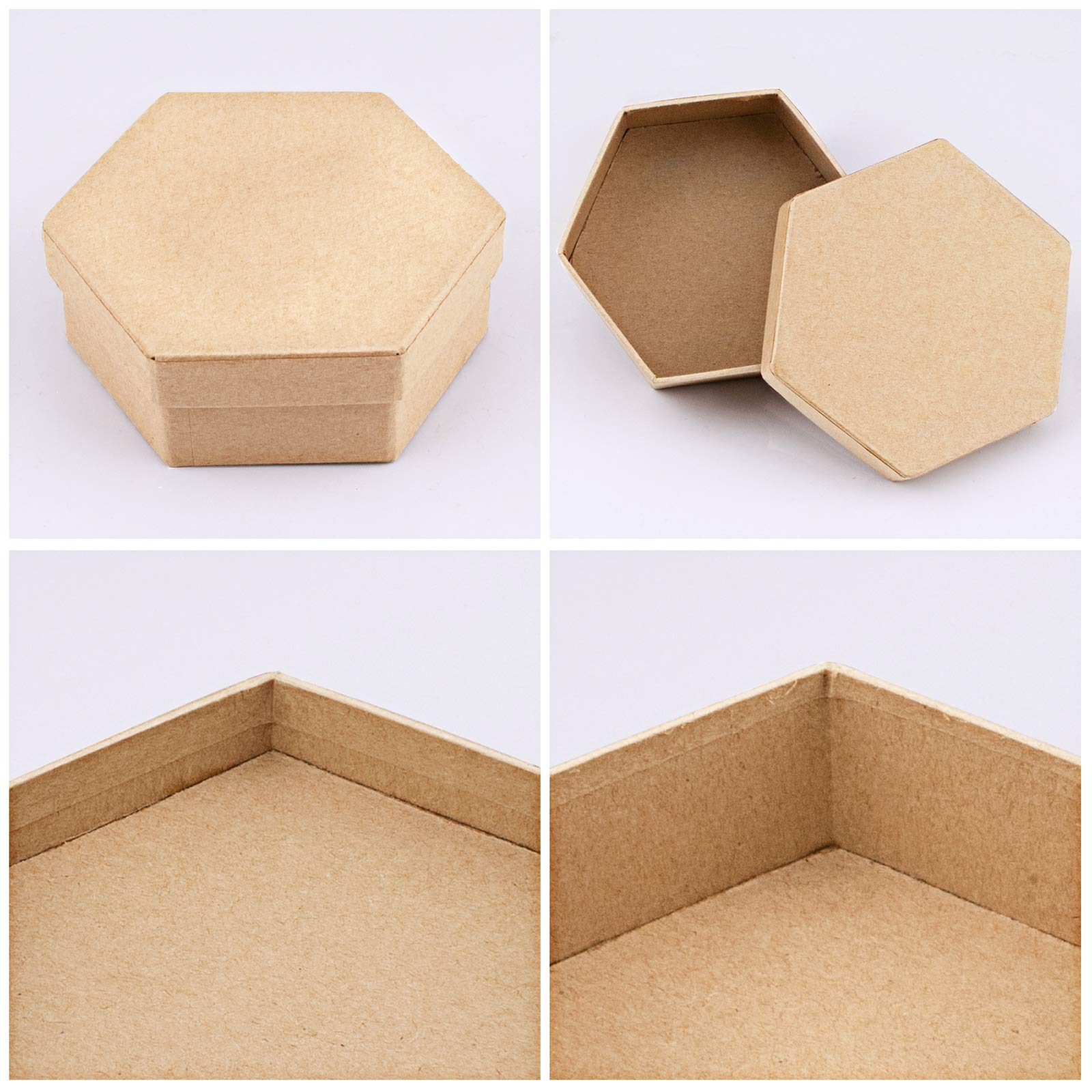 WANDIC Set of 5 Hexagonal Kraft Paper Mache Boxes with Lids - Perfect for Jewelry Storage, DIY Crafts, Cosmetic Organizers & Gift Packaging | Home Decor & Party Favors