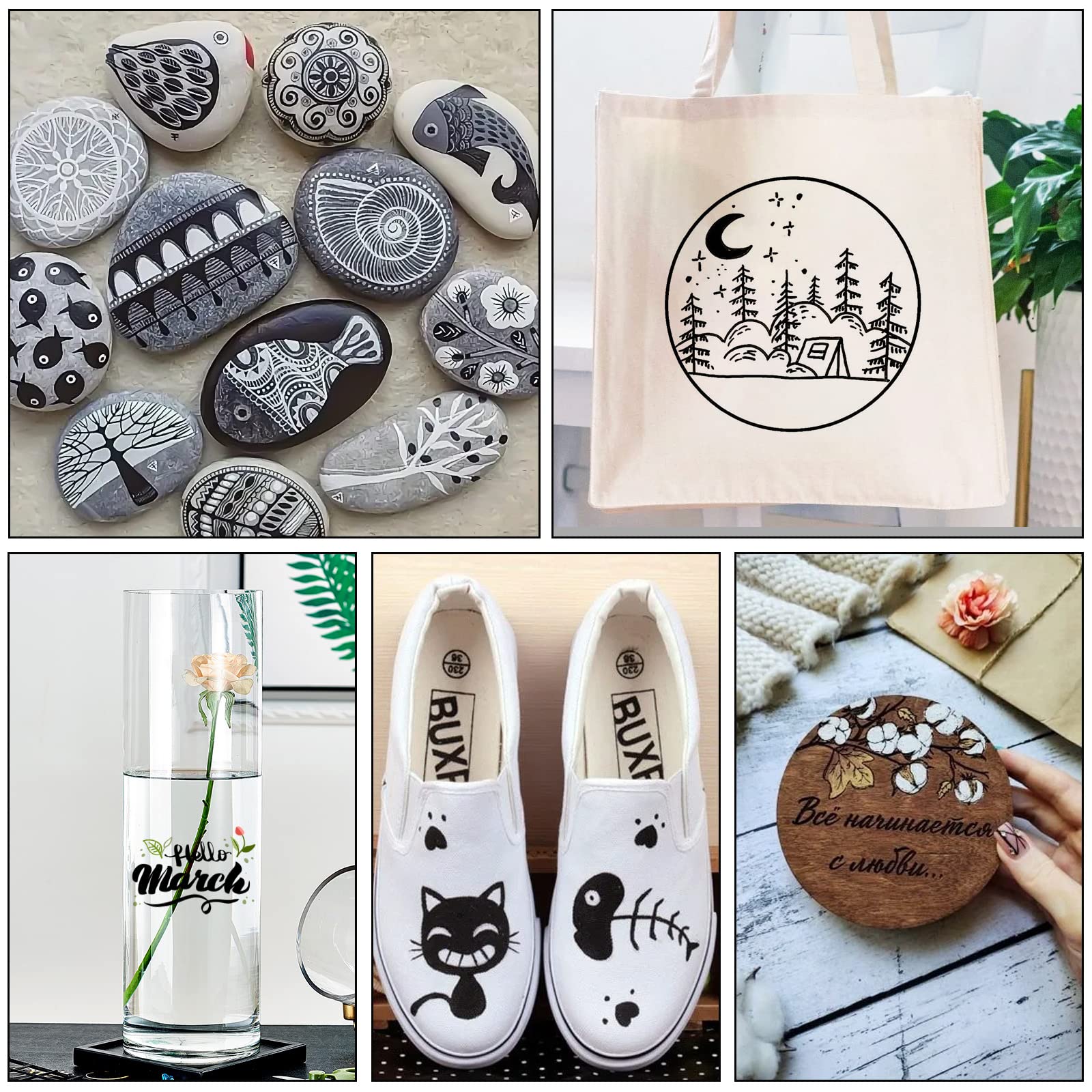 8 Pack 0.7mm White Paint Pens - Acrylic Markers Set (6 White & 2 Black) for Rock Painting, Wood, Canvas, Glass, Ceramic & Paper Art - Extra Fine Tip with Opaque Ink - Perfect for DIY Crafts, Home Decor & Graffiti Projects