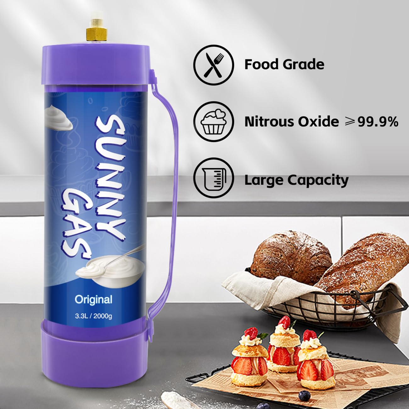 Premium 3.3L/2000g Whipped Cream Charger Kit - Food Grade Stainless Steel Cream Dispenser with Professional Nozzle (2 Tanks Included) - Perfect for Home Baking, Coffee Shops & Dessert Decorating