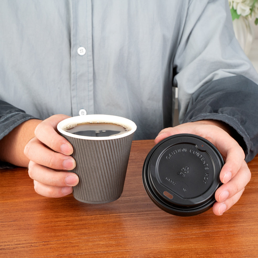 8 oz Gray Paper Coffee Cups with Ripple Wall - 3.5