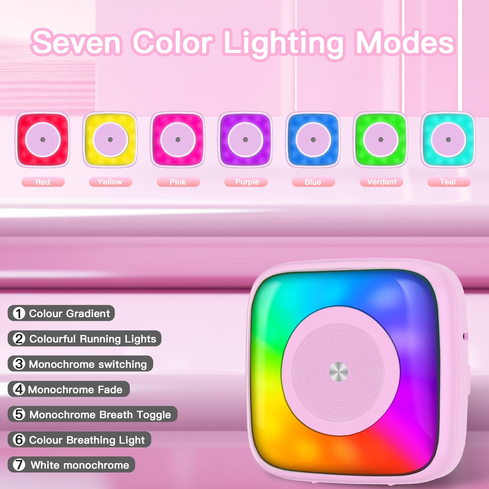 Mini Sticker Printer with 6 Rolls Paper - Portable Thermal Label Maker for DIY Scrapbooking, Travel Journaling, Note Taking & Memos - 7 Color LED Light Modes - Wireless Bluetooth Compatible with iPhone & Android Phones - Perfect for Home Office, School Projects & Gift Wrapping
